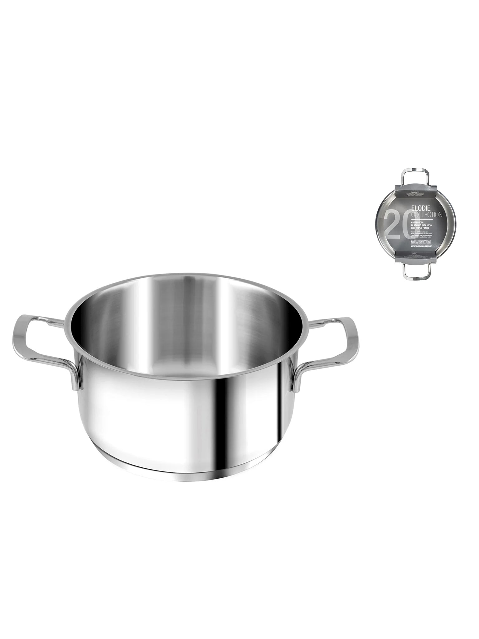 Casseruola Inox Elodie Fondo A Induzione 2 Manici Cm20