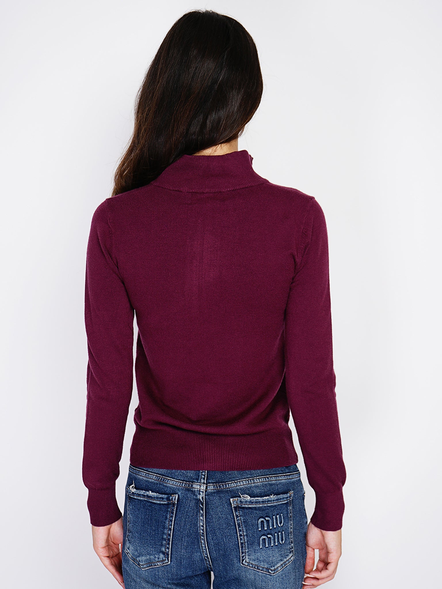 Classico Cardigan Con Zip A 3 Fili - Rosso Vino