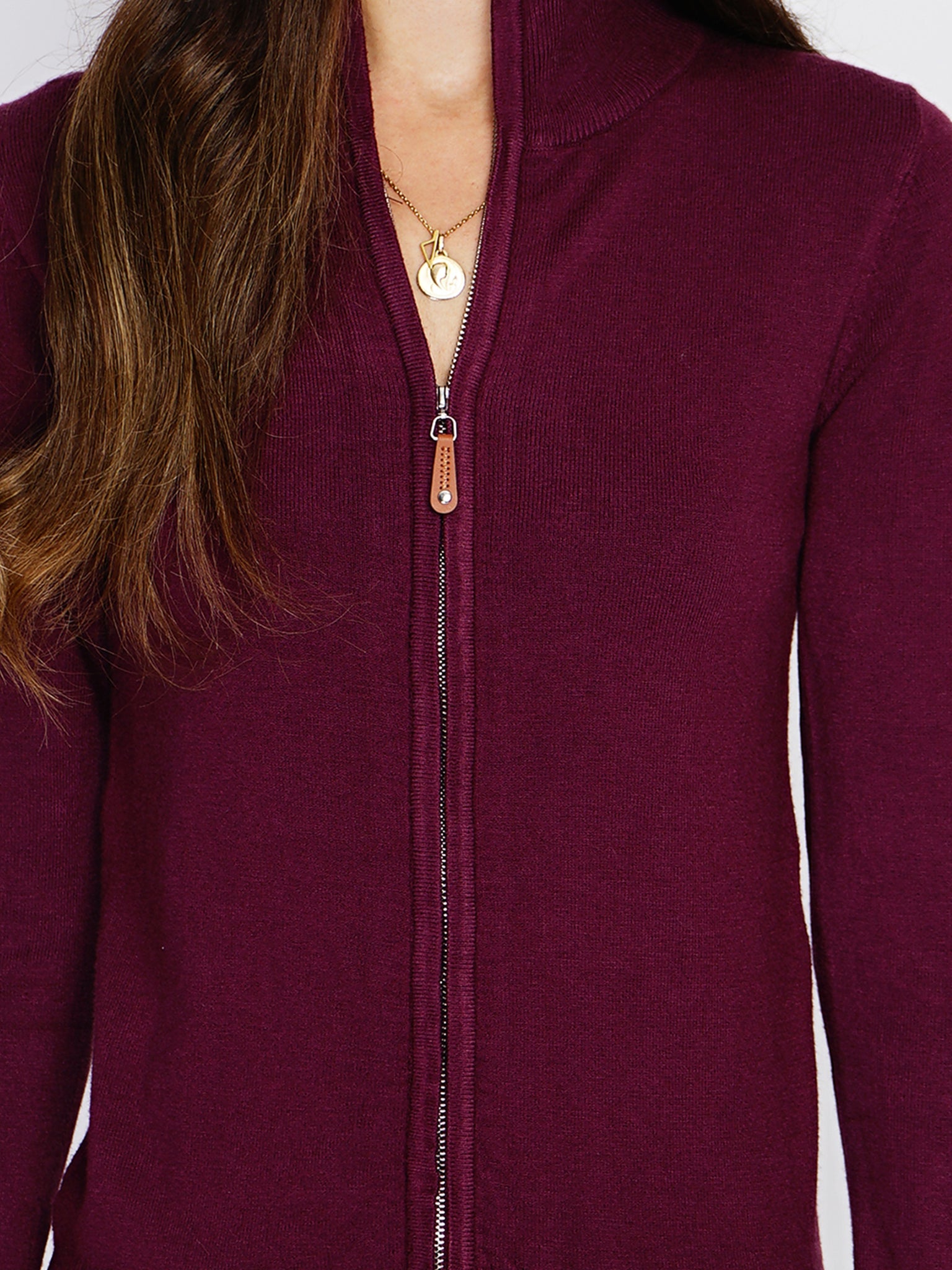 Classico Cardigan Con Zip A 3 Fili - Rosso Vino