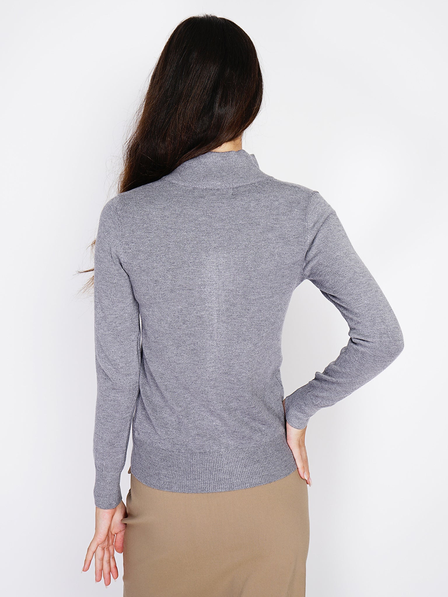 Classico Cardigan Con Zip A 3 Fili - Grigio