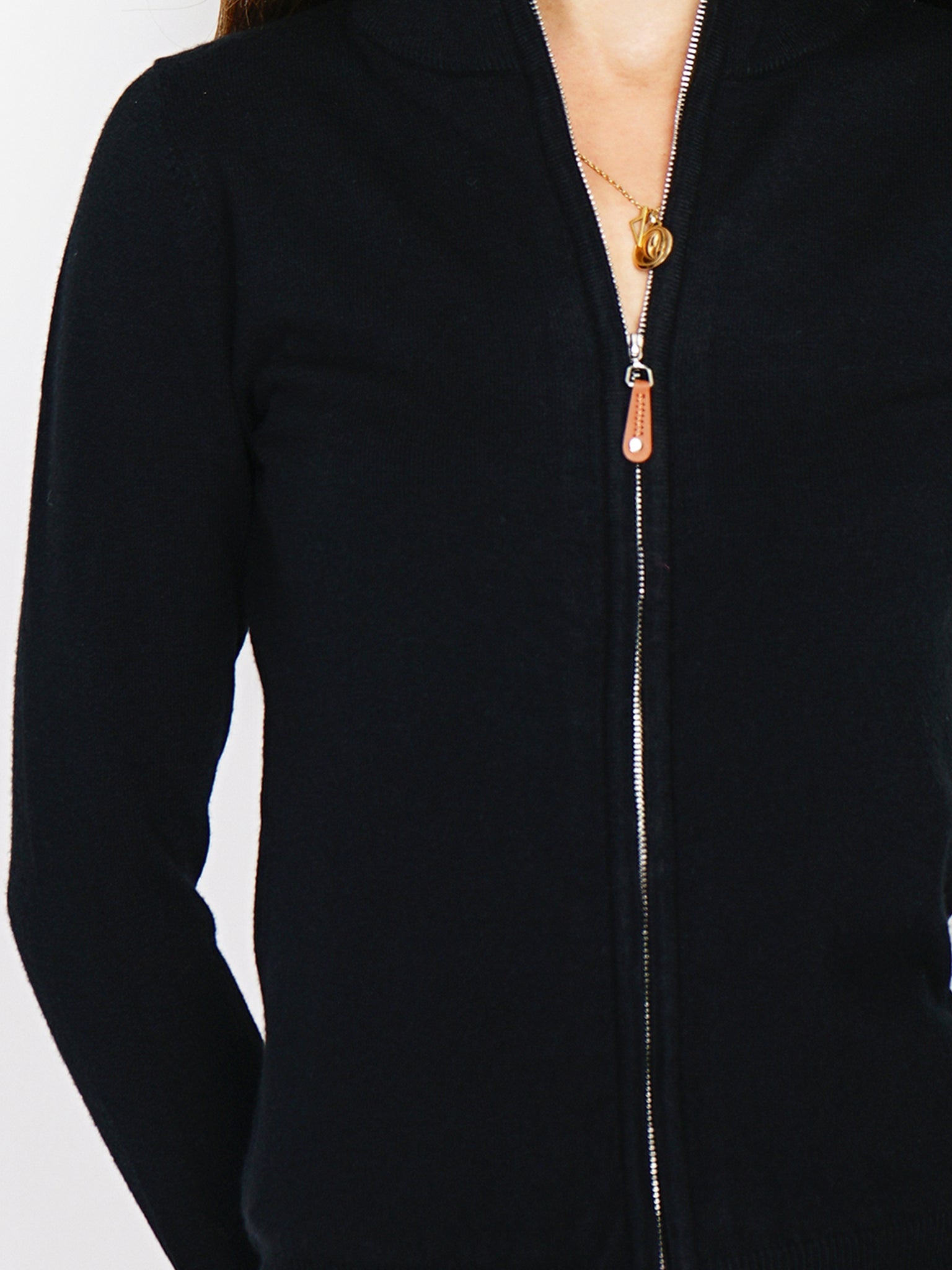 Classico Cardigan Con Zip A 3 Fili - Nero