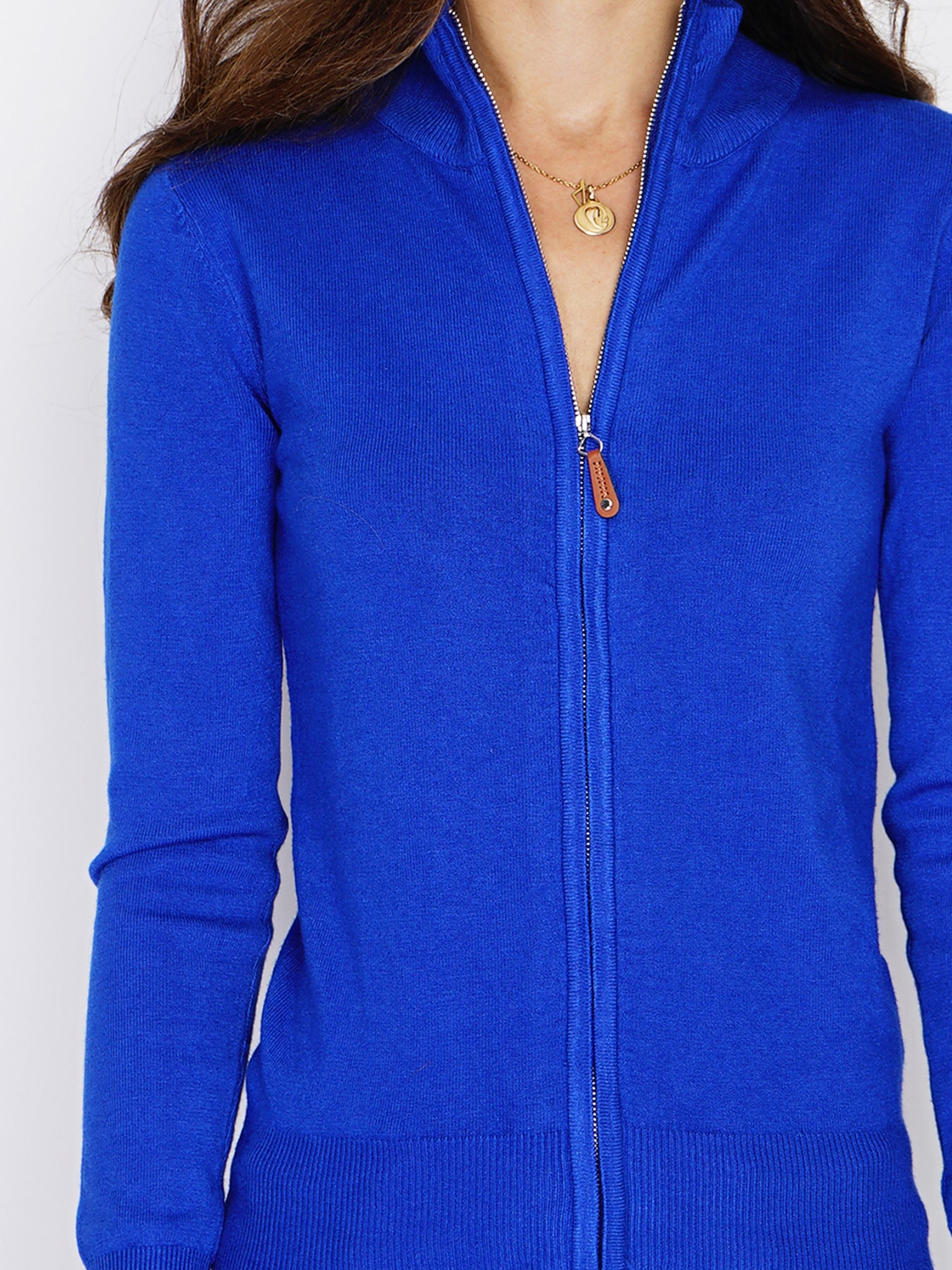 Classico Cardigan Con Zip A 3 Fili - Royal Blu