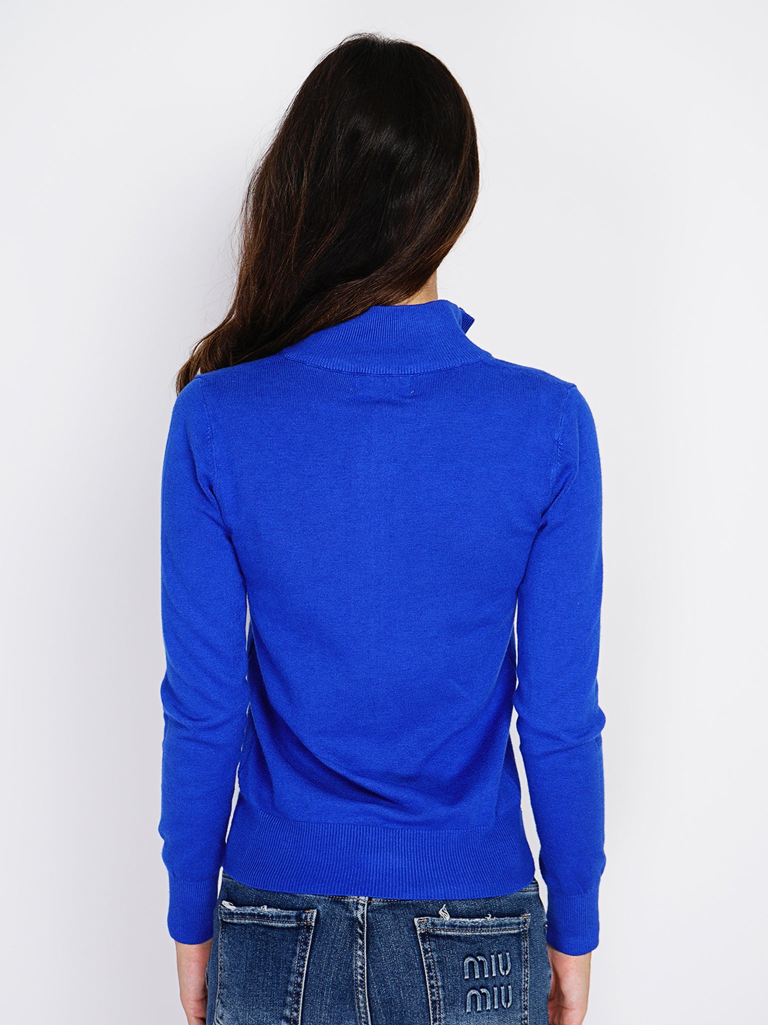 Classico Cardigan Con Zip A 3 Fili - Royal Blu