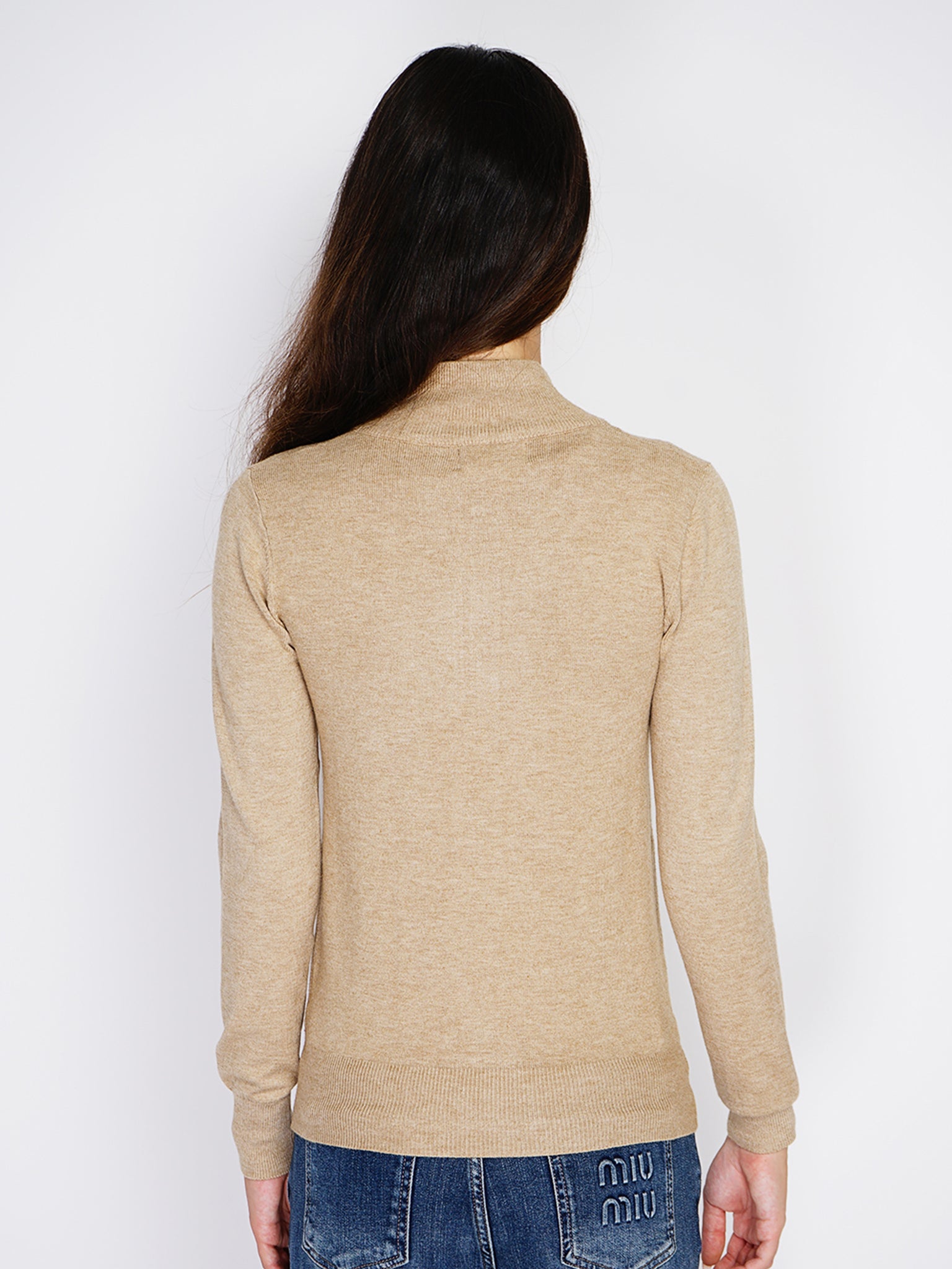 Classico Cardigan Con Zip A 3 Fili - Cammello