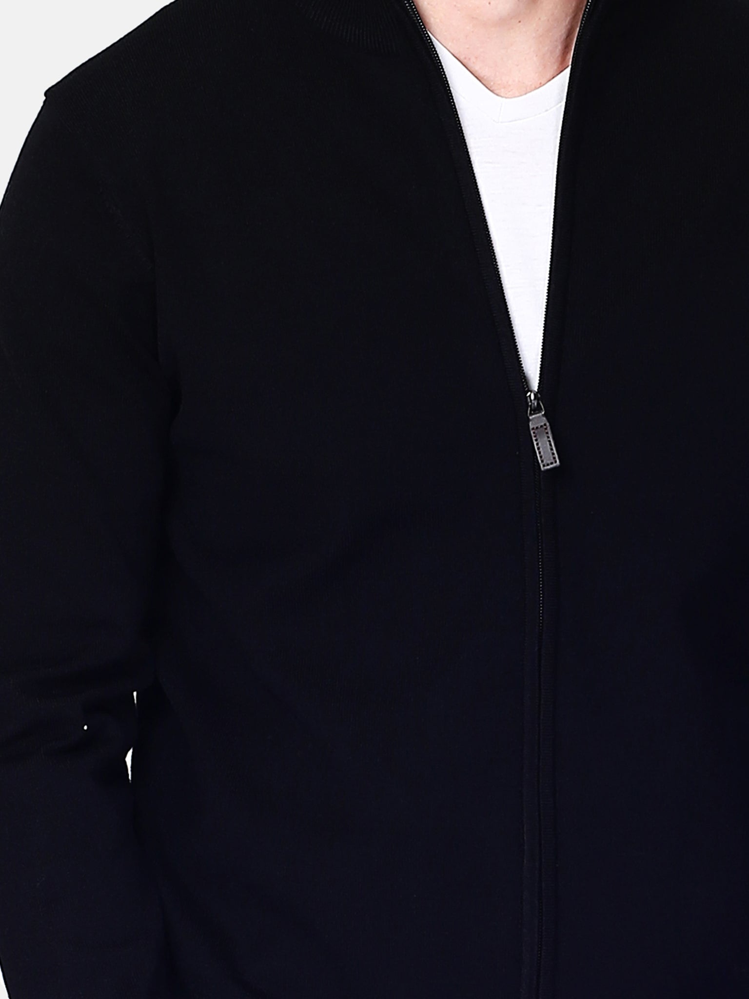 Classico Cardigan 3 Strati Con Zip E Maniche Lunghe - Nero