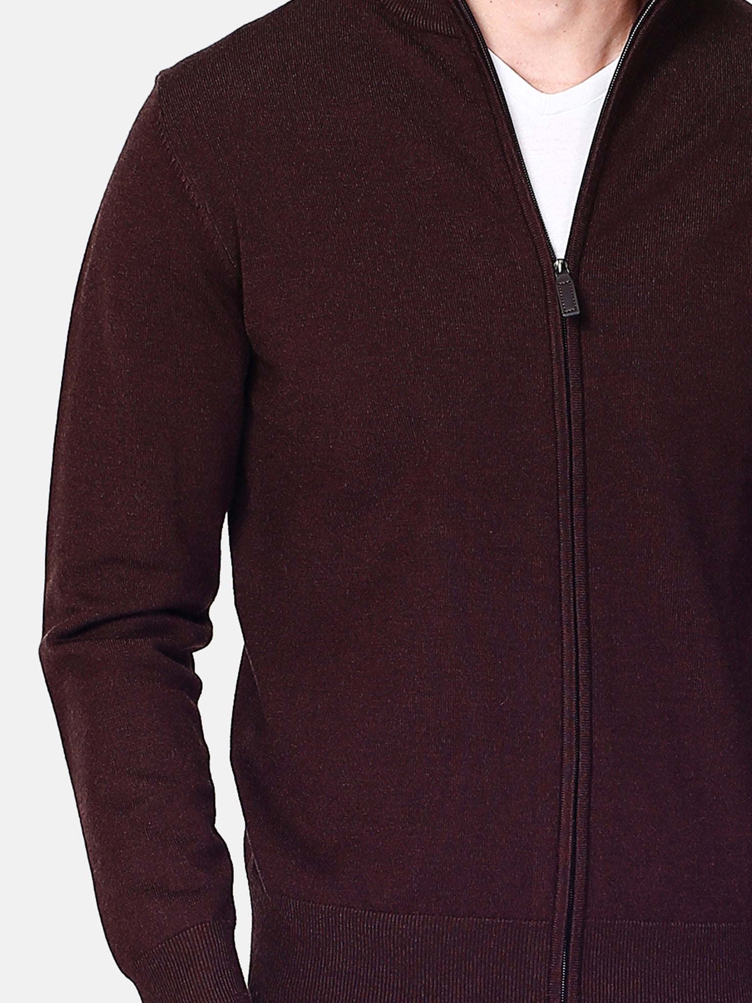 Classico Cardigan 3 Strati Con Zip E Maniche Lunghe - Caffè