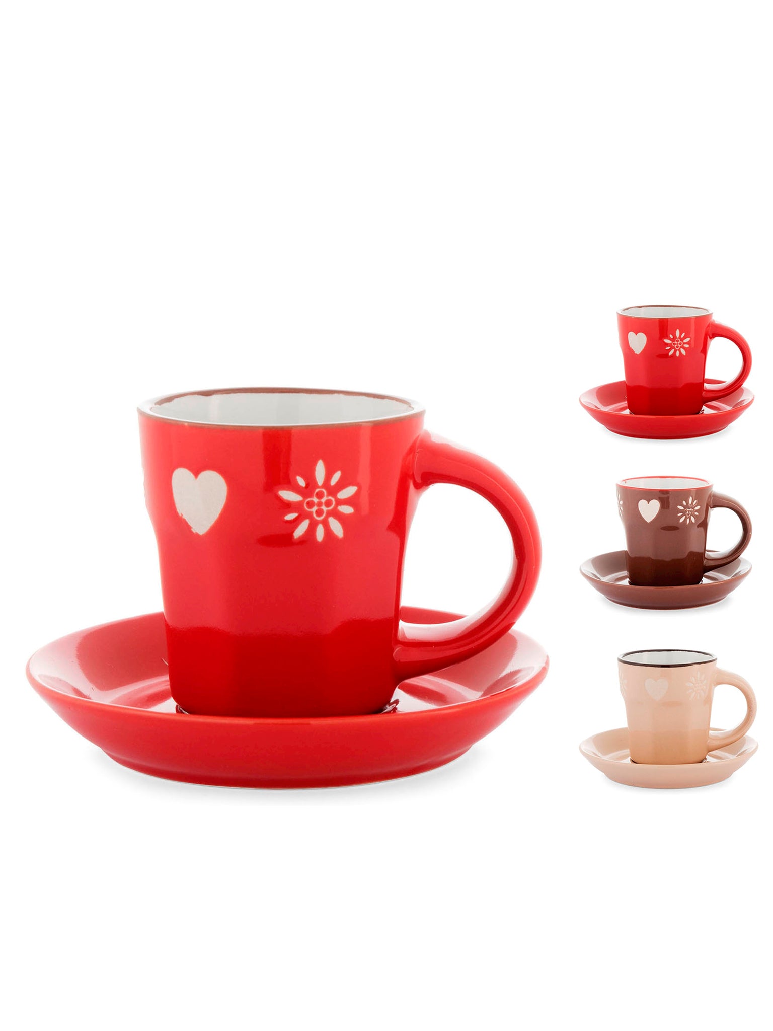 4 Tazze Con Piatto Caffè Chalet Stoneware Cc 80 - Cose Casa A Natale