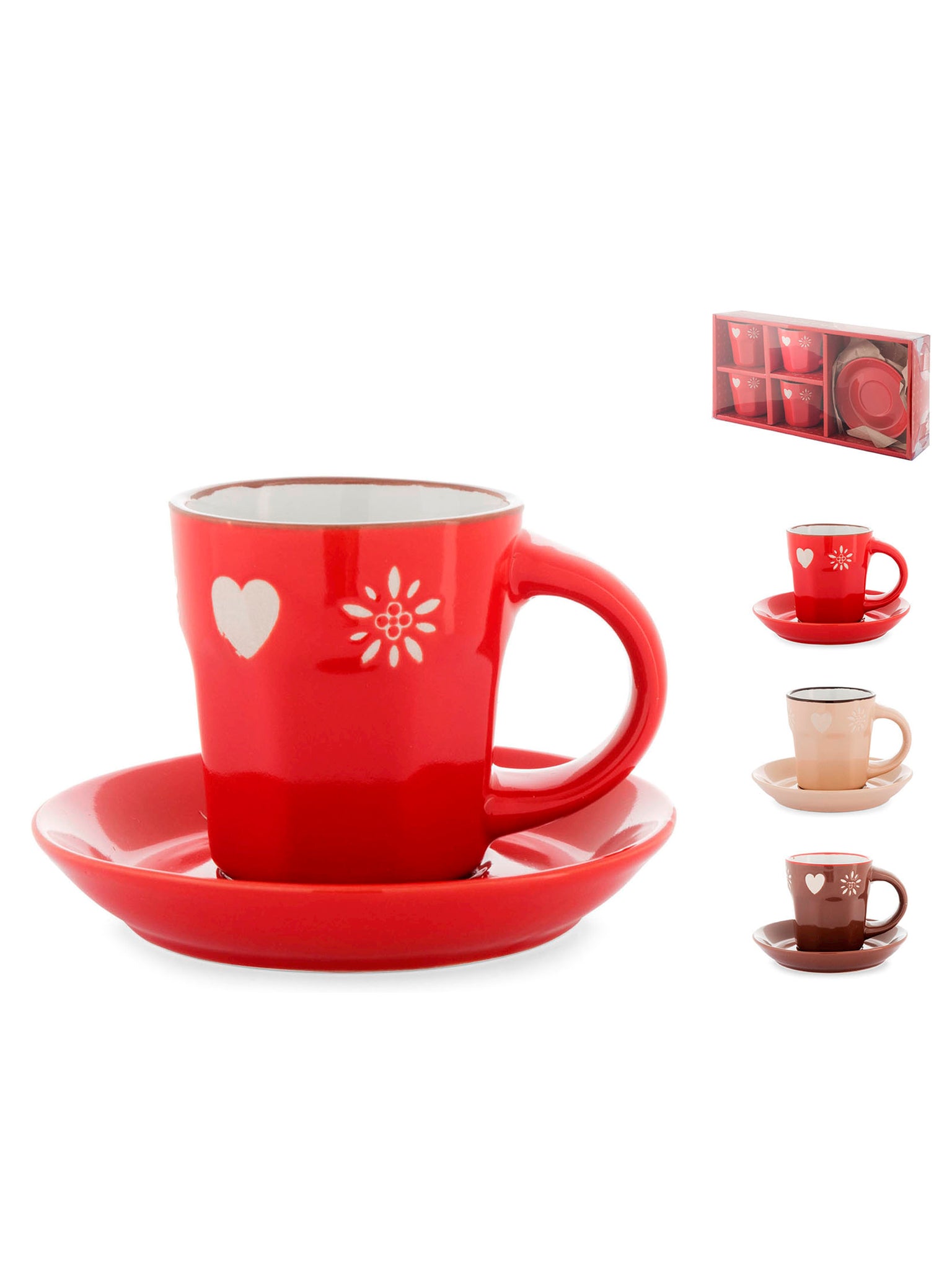 4 Tazze Con Piatto Caffè Chalet Stoneware Cc 80 - Cose Casa A Natale