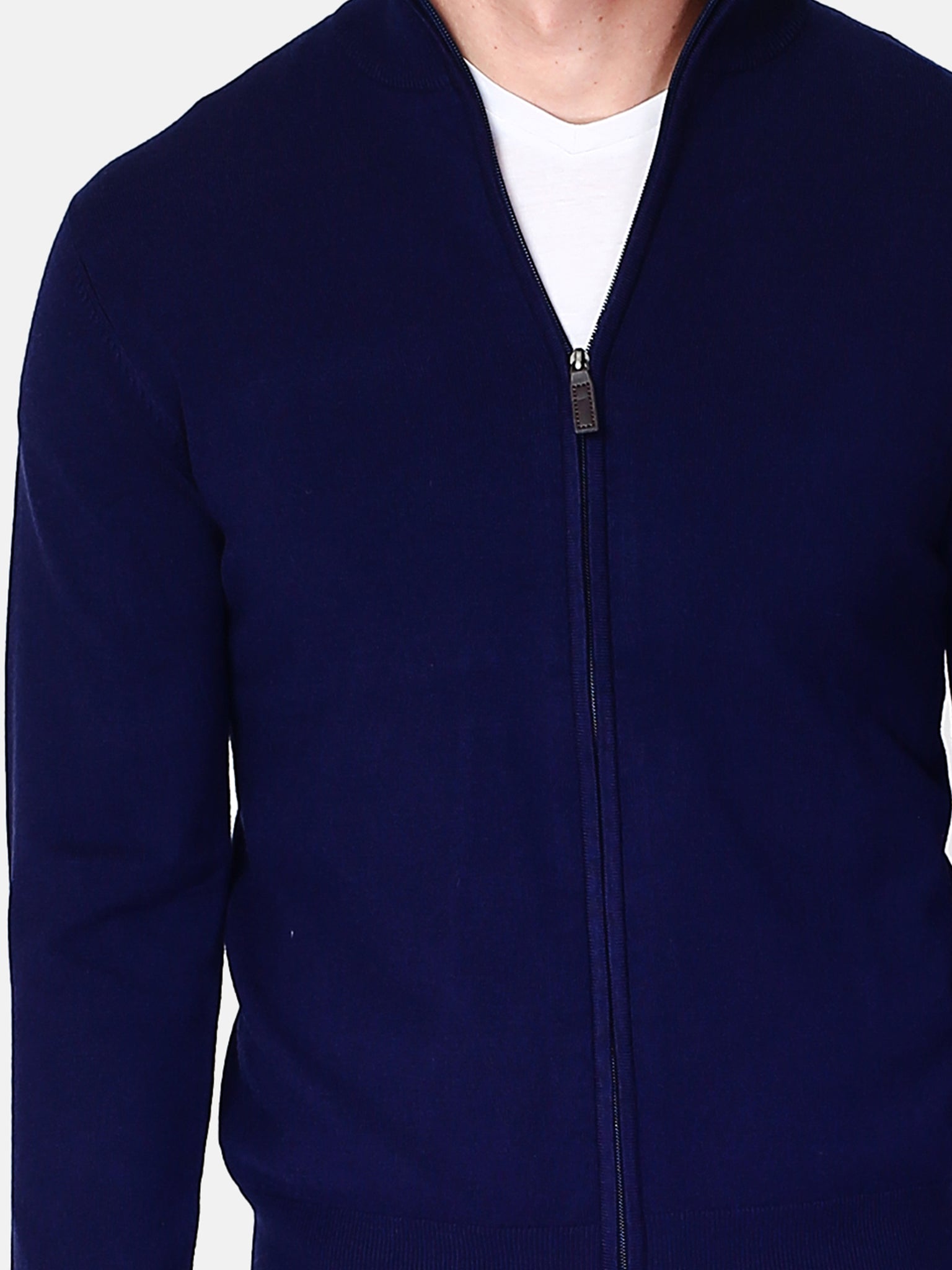 Classico Cardigan 3 Strati Con Zip E Maniche Lunghe - Blu Notte