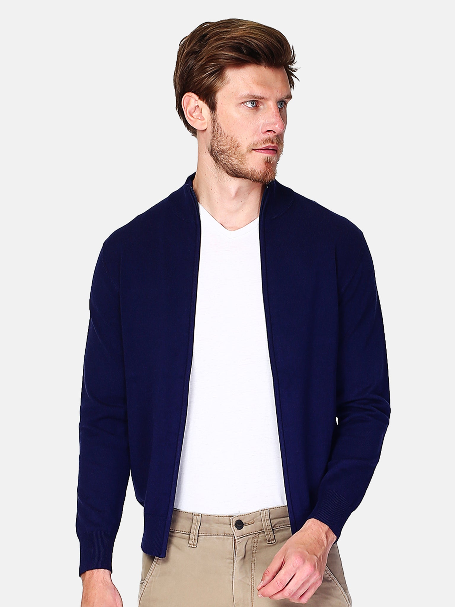 Classico Cardigan 3 Strati Con Zip E Maniche Lunghe - Blu Notte