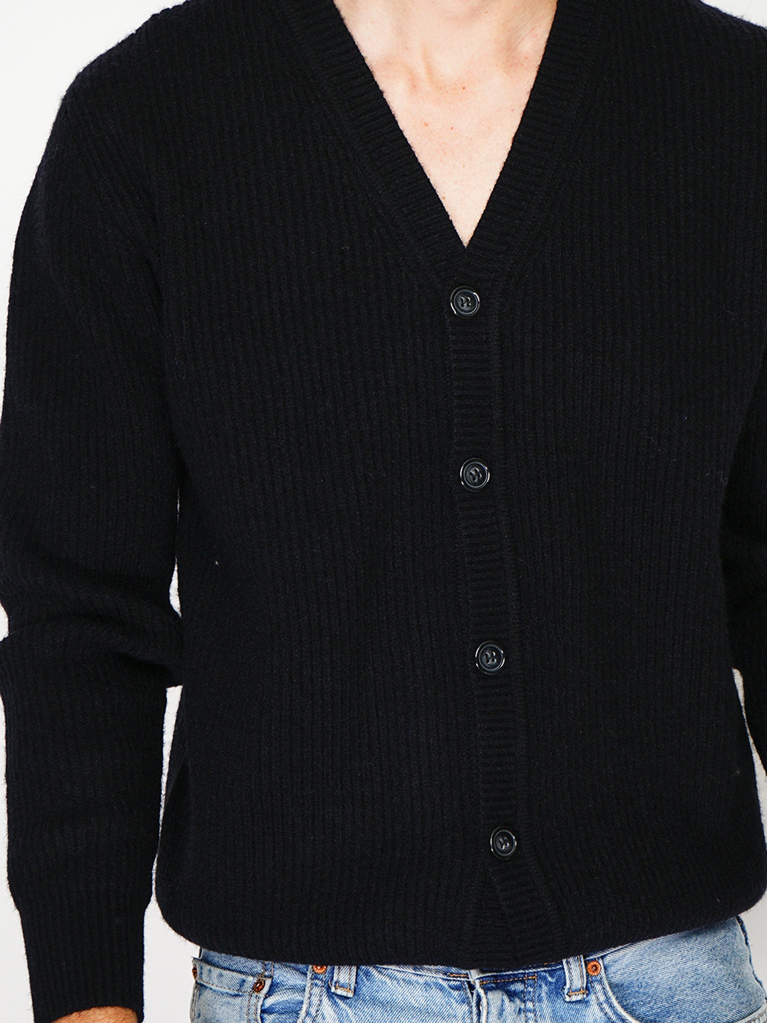 Cardigan A Maniche Lunghe Con Girocollo A Costine - Nero