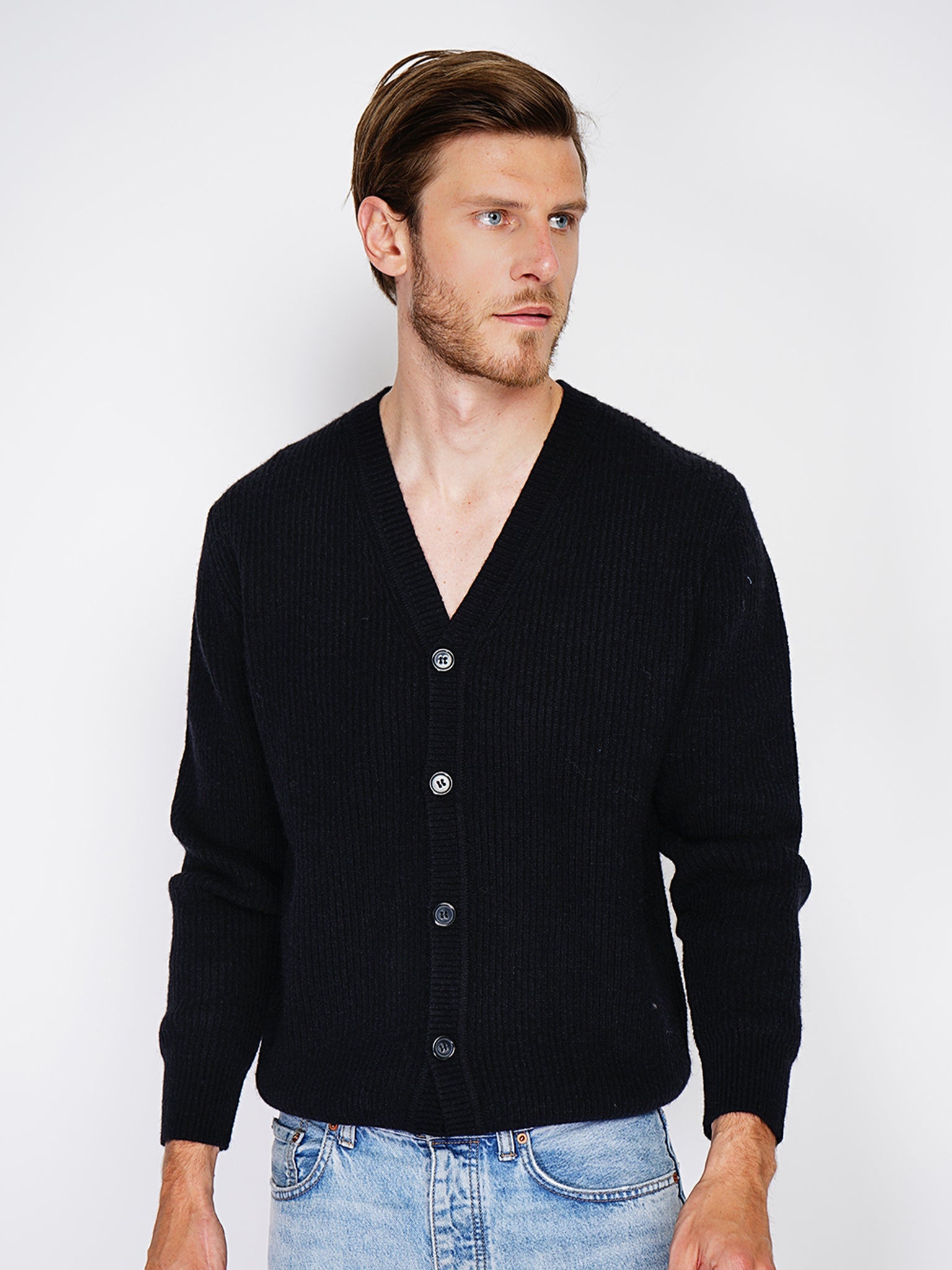 Cardigan A Maniche Lunghe Con Girocollo A Costine - Nero