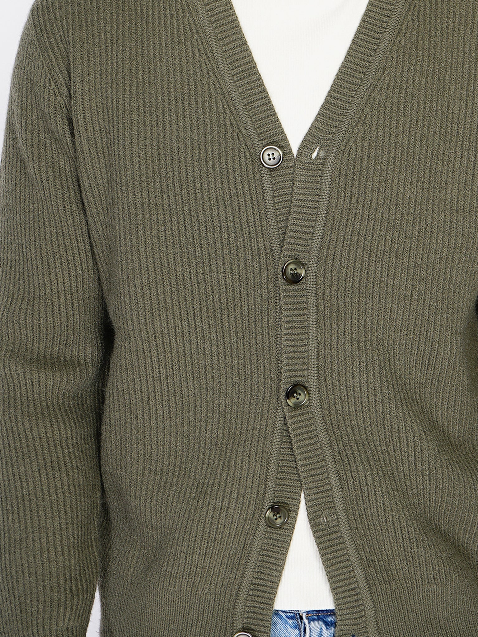 Cardigan A Maniche Lunghe Con Girocollo A Costine - Khaki