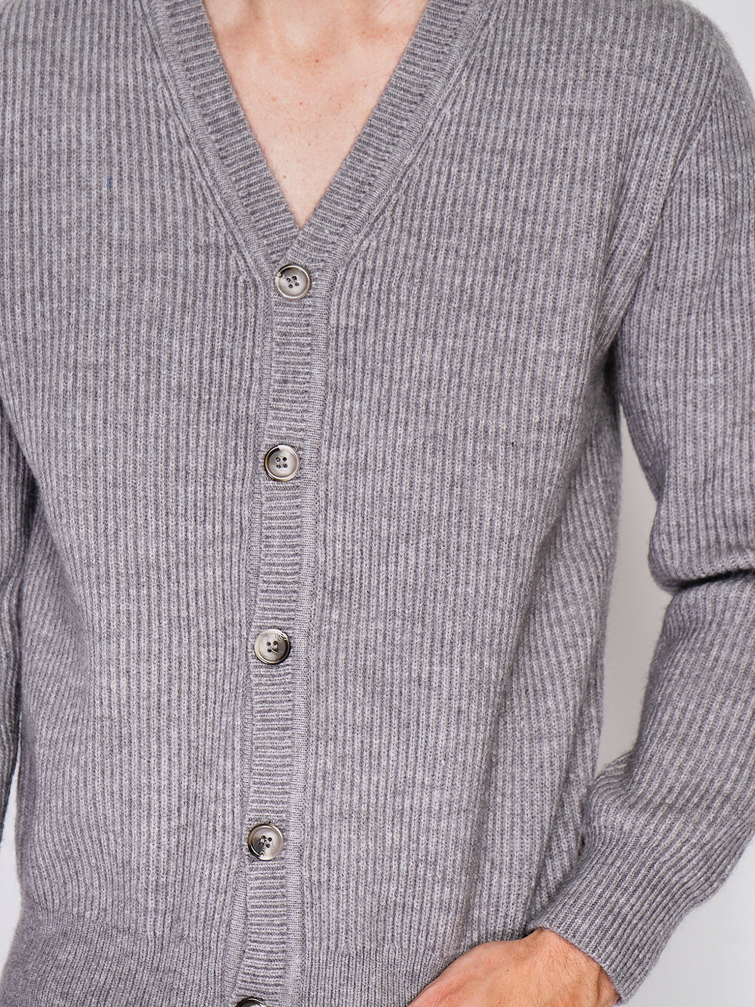 Cardigan A Maniche Lunghe Con Girocollo A Costine - Grigio