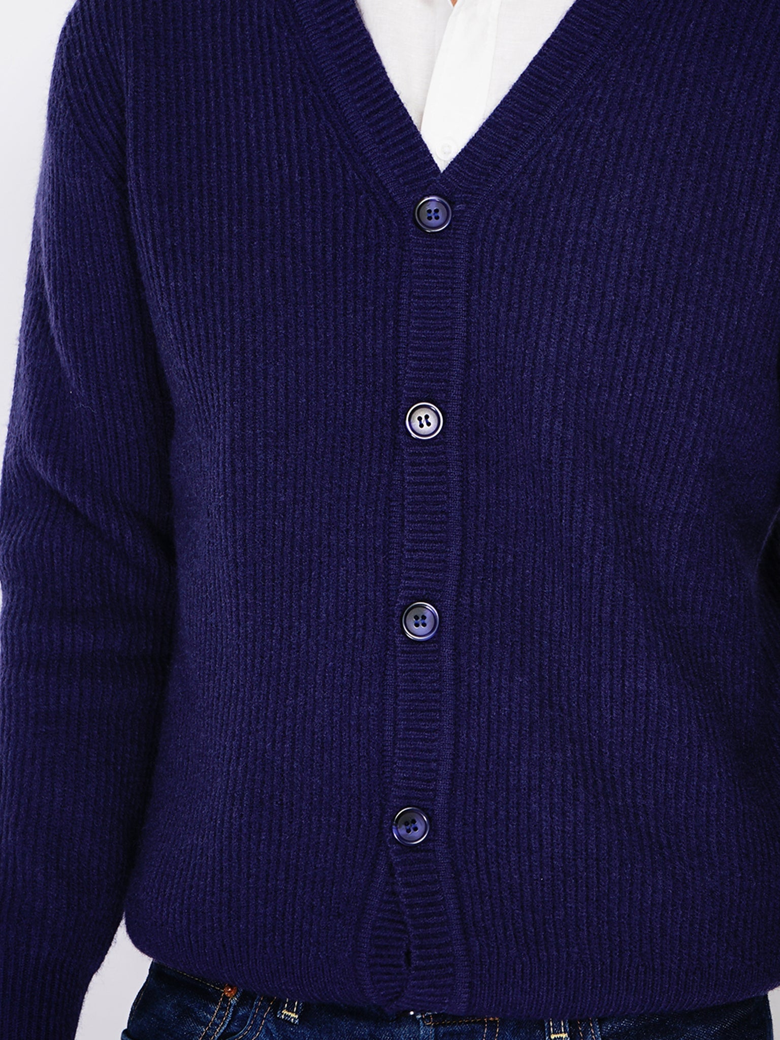 Cardigan A Maniche Lunghe Con Girocollo A Costine - Blu Notte