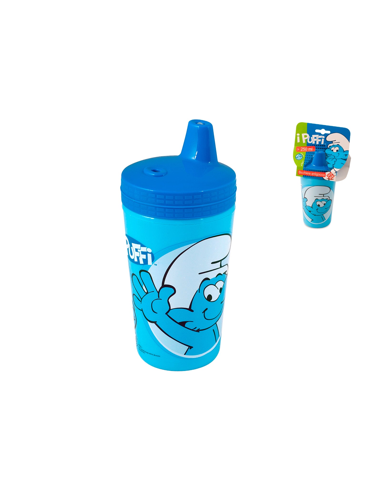 Puffi Bicchiere Con Beccuccio, 250 Ml, Azzurro/Multicolore, 10X8X21 Cm
