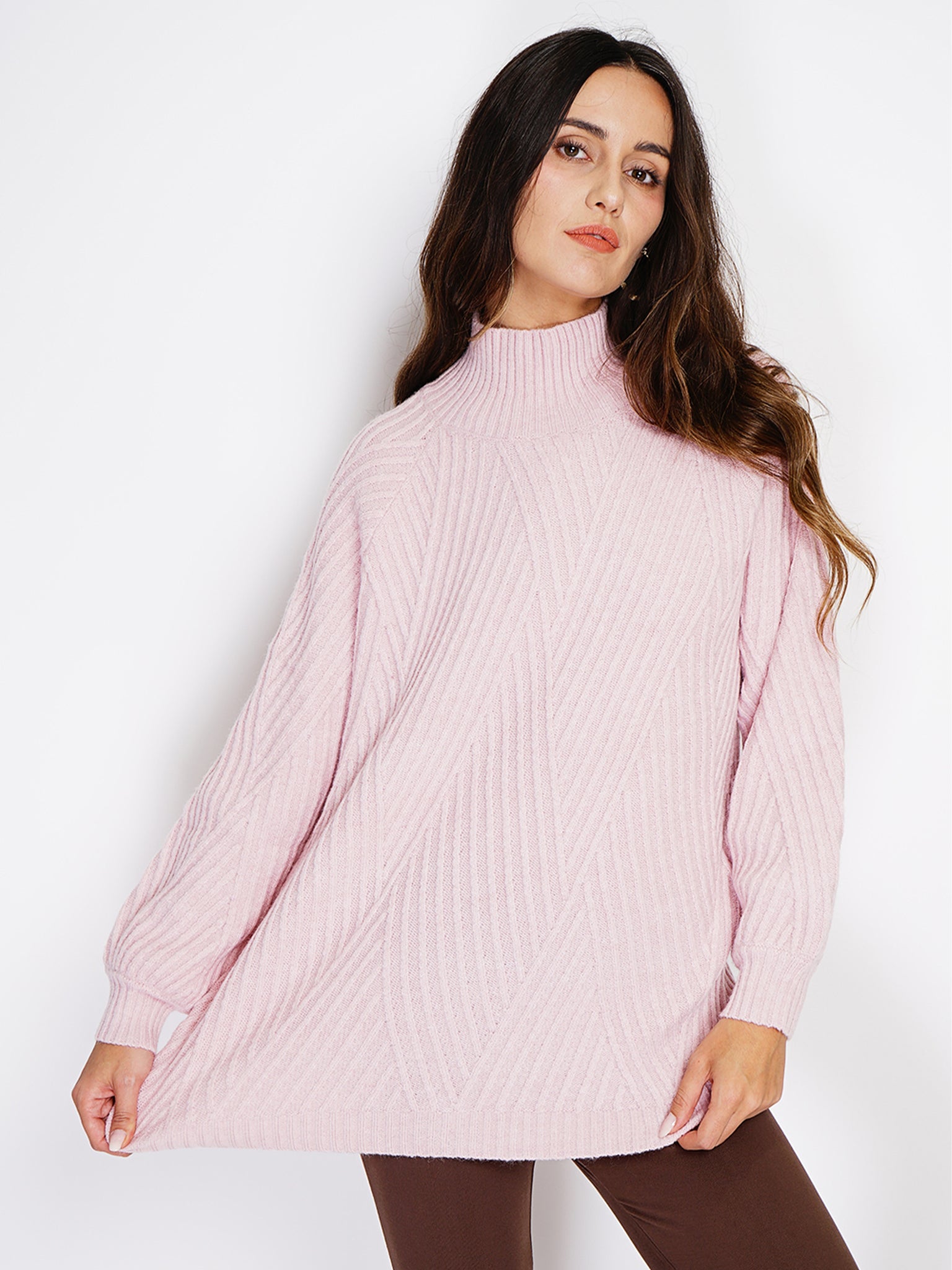 Maglia A Tunica Con Collo Alto - Rosa