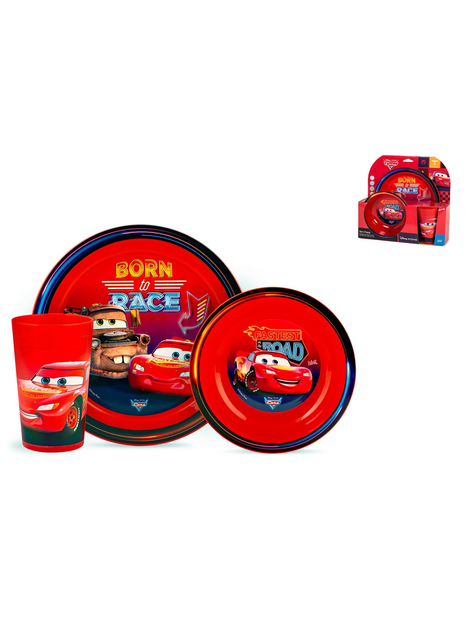 Cars Neon Set 3 Pezzi Pappa, Bimbo, Polipropilene