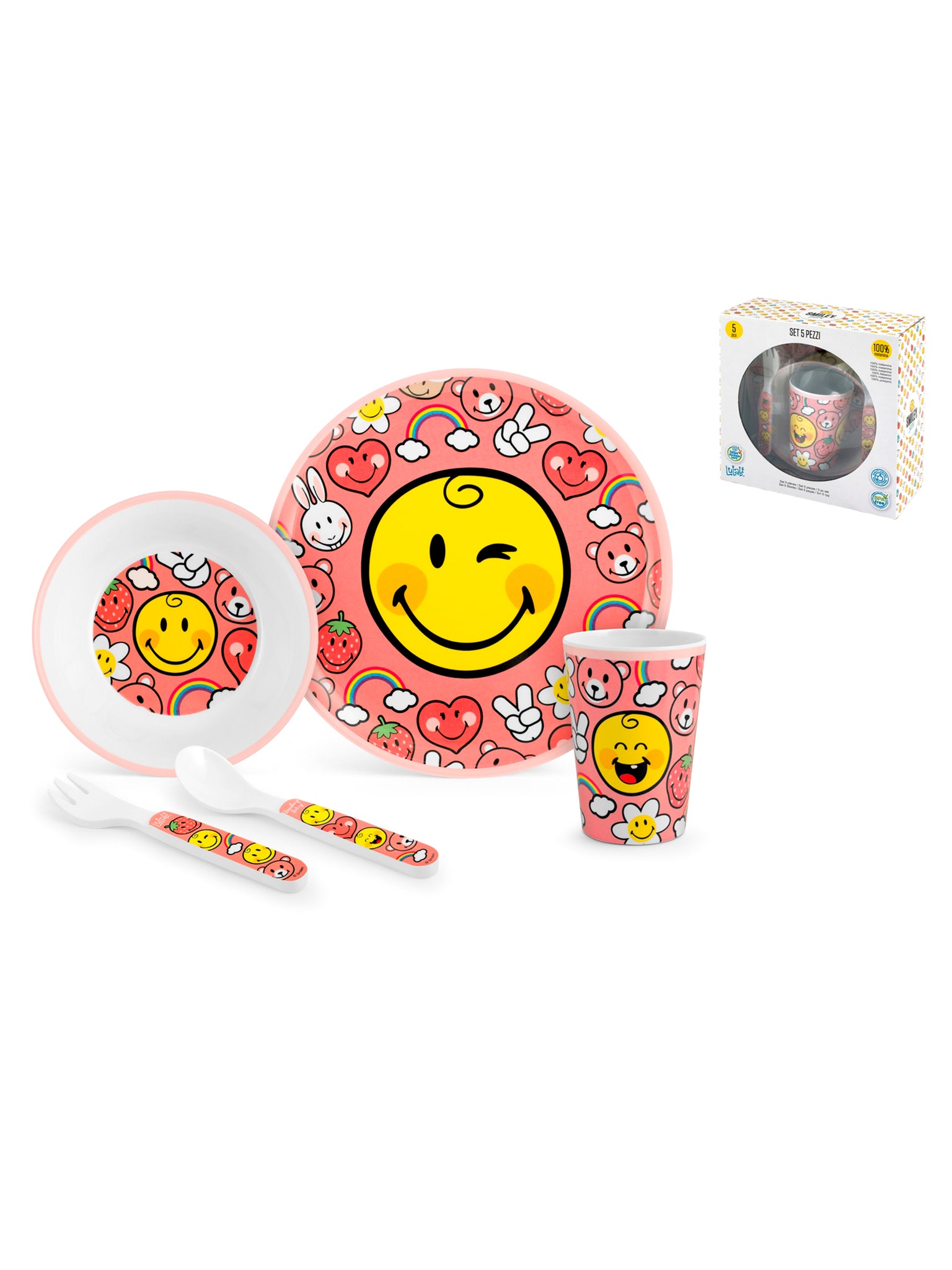 Smiley Girl Set 5 Pezzi Bimbo, Melamina - 1.8 Kg
