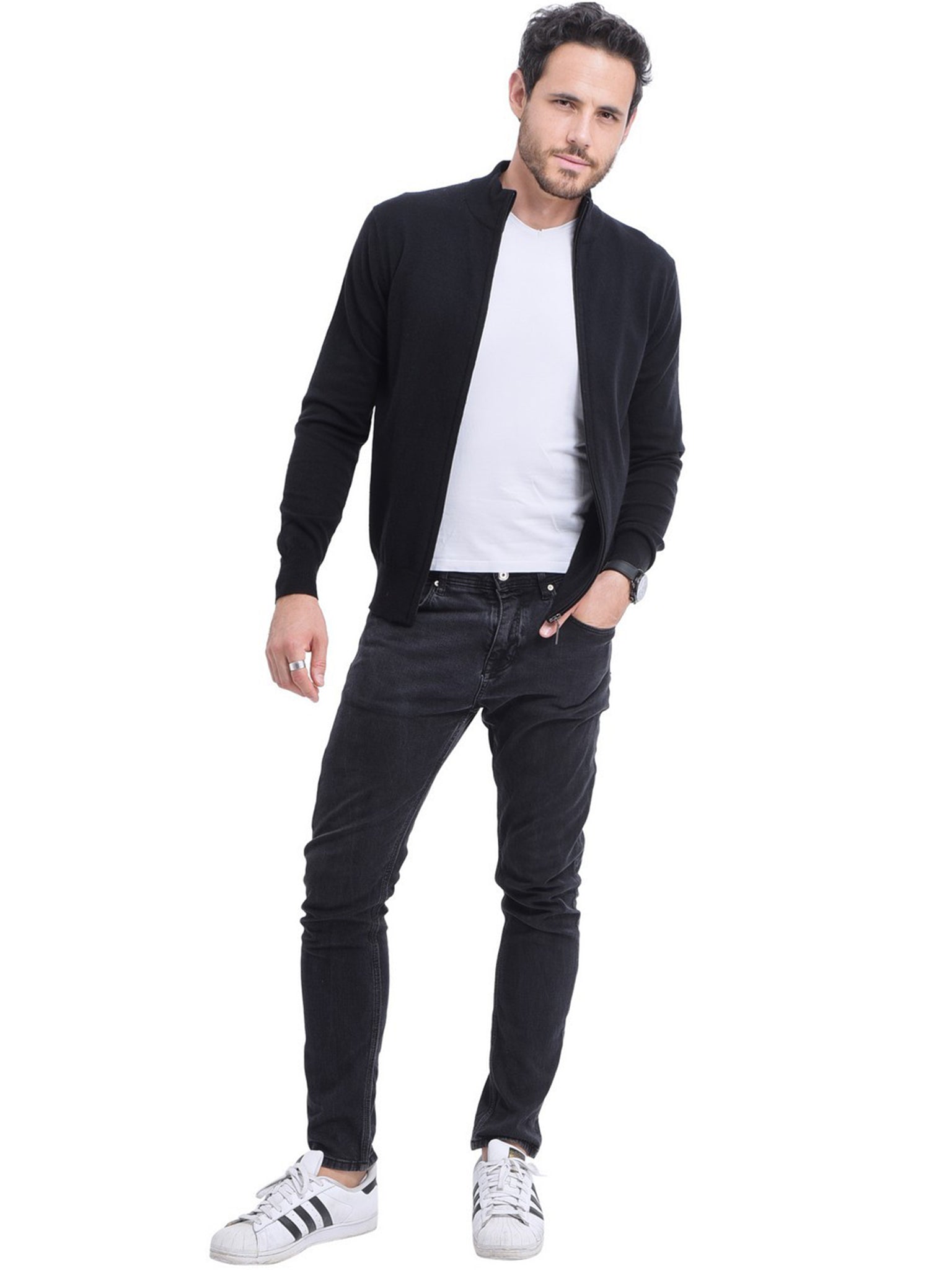 Gilet Uomo A Maniche Lunghe Con Zip - Nero