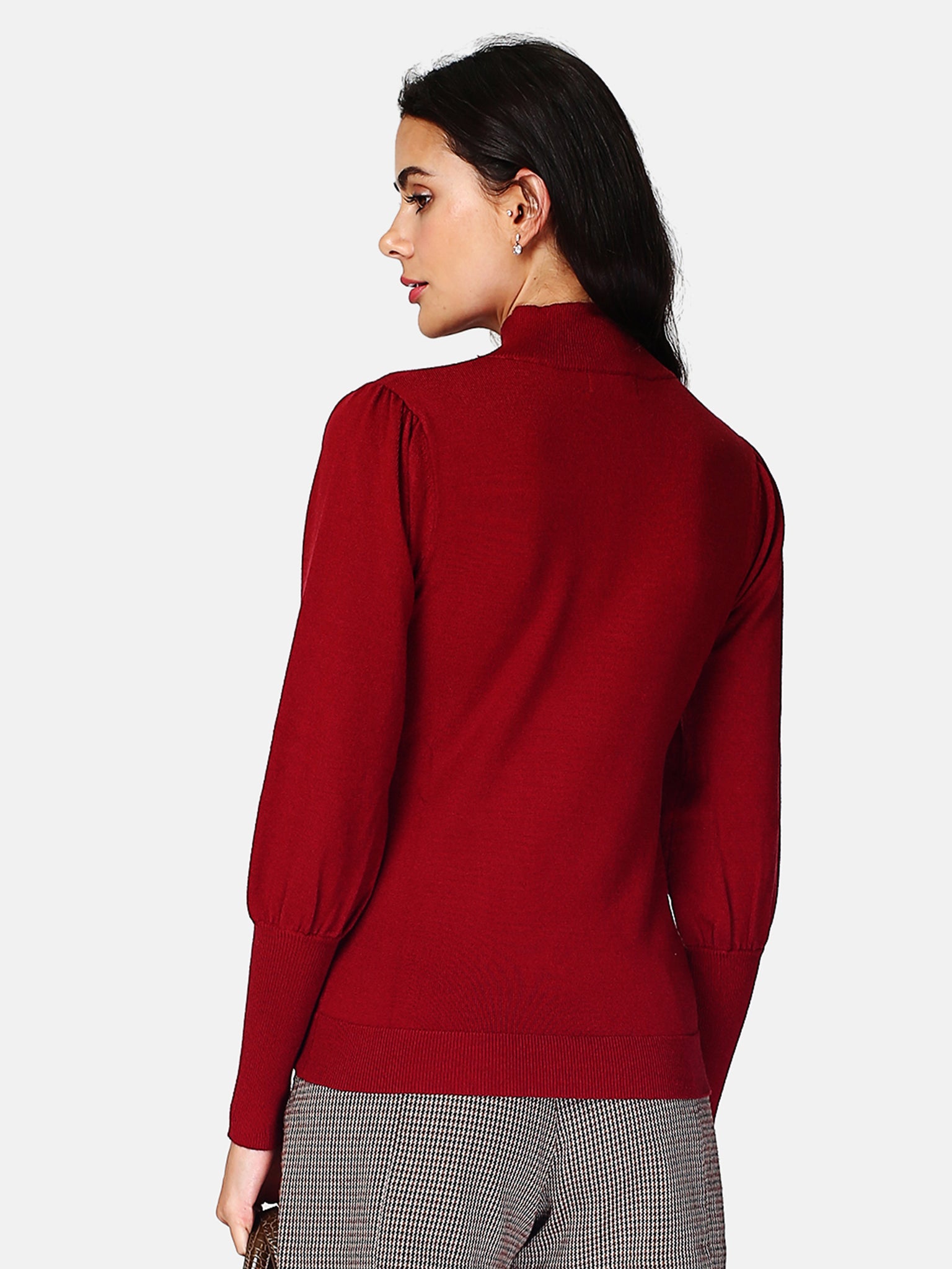 Maglia Con Scollo Alto, Maniche Lunghe, Leggermente Gonfia Sul Davanti - Trasparente Rosso Hermes