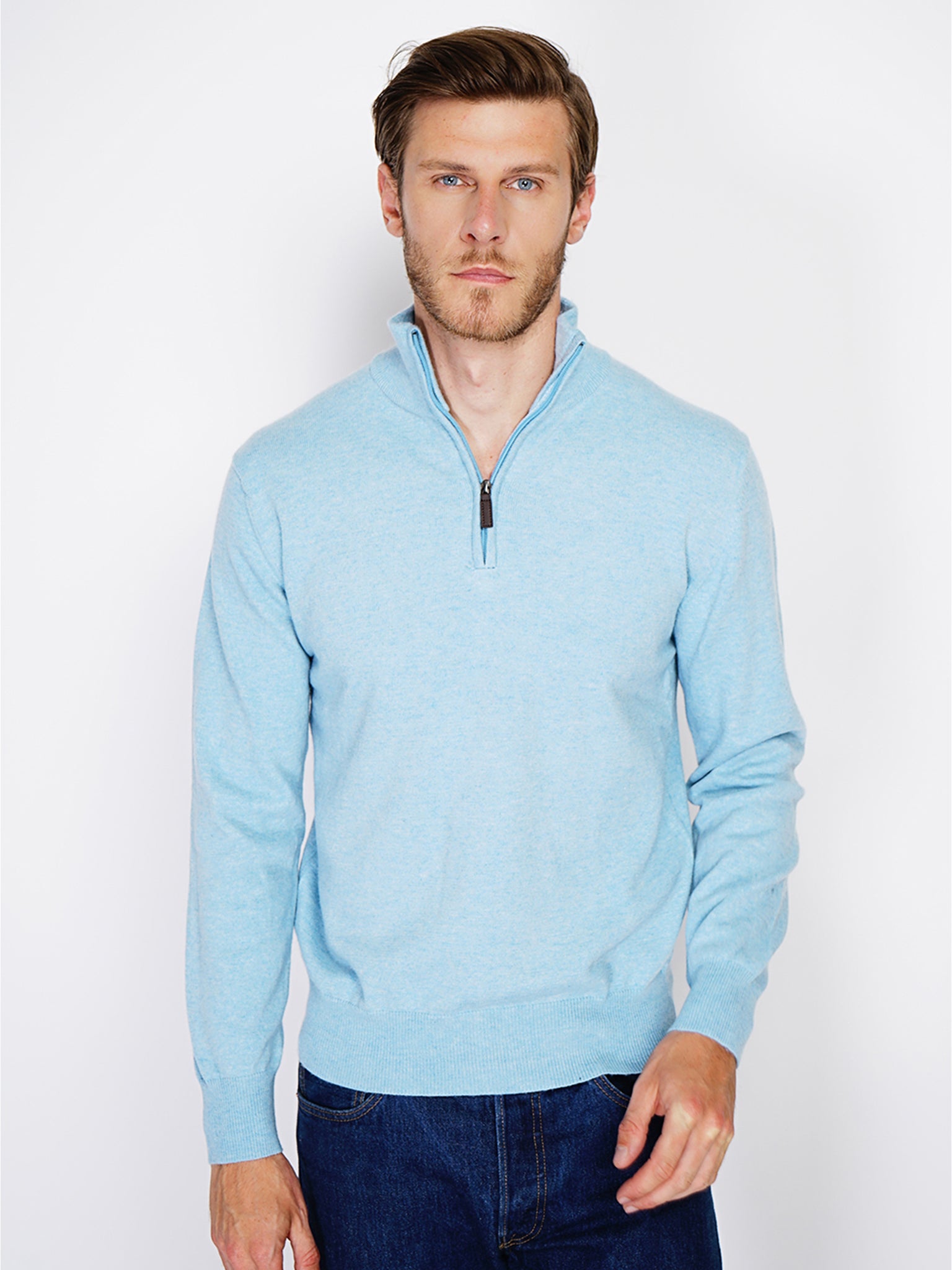 Maglia Mezza Zip Collo Alto - Blu Cielo