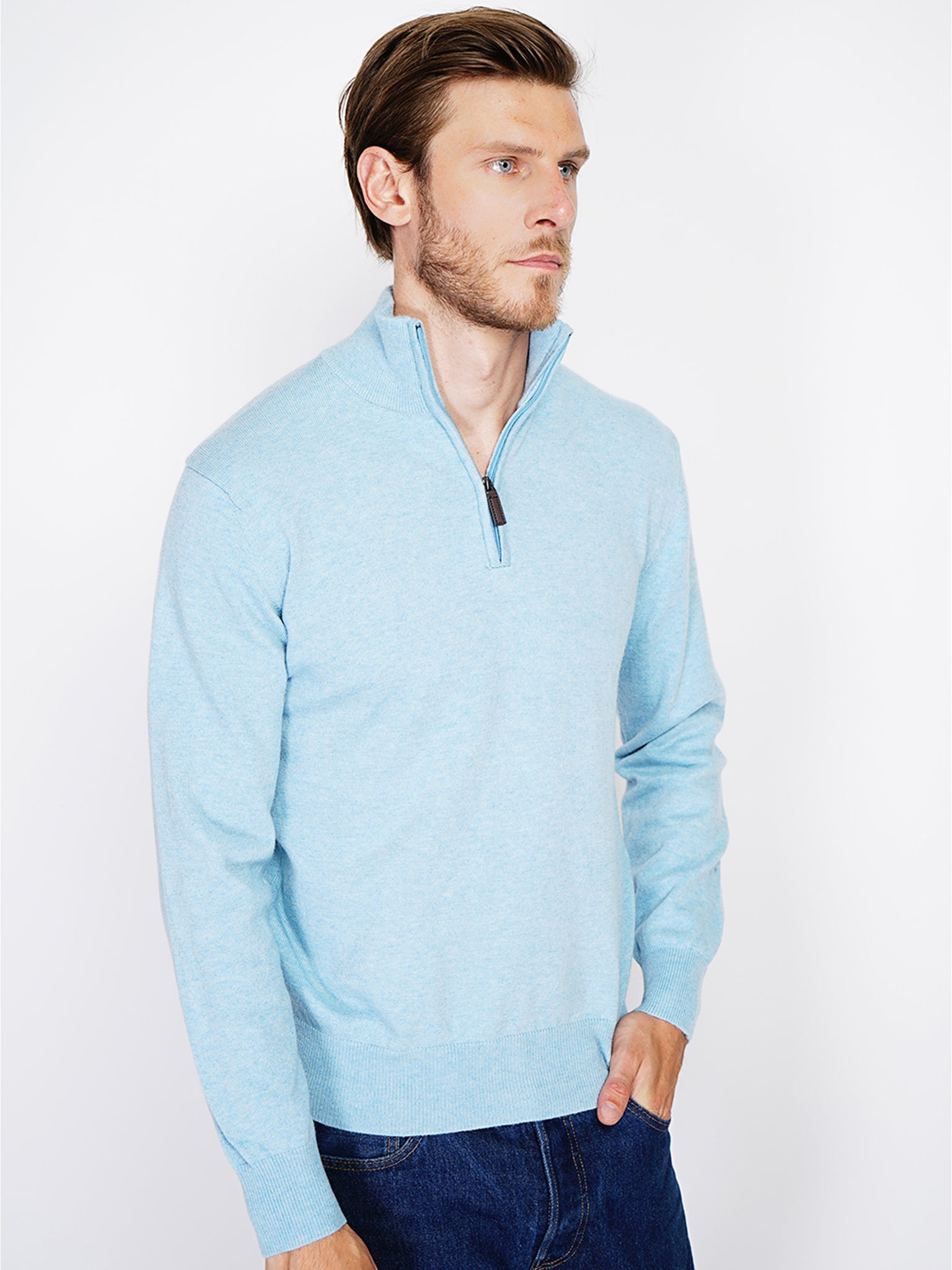 Maglia Mezza Zip Collo Alto - Blu Cielo