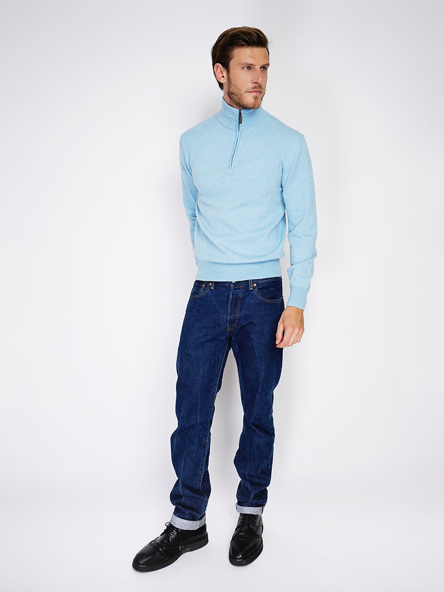 Maglia Mezza Zip Collo Alto - Blu Cielo