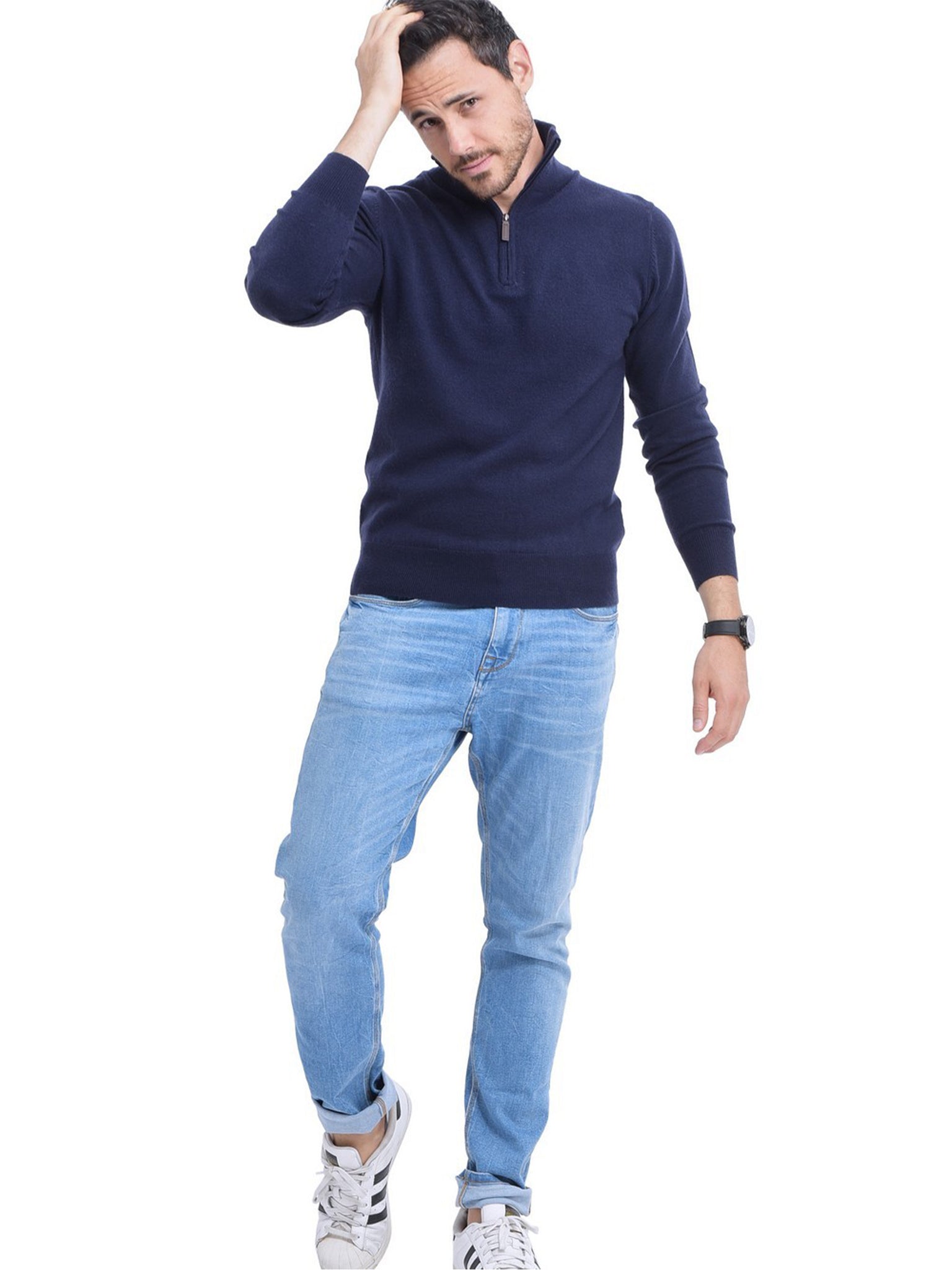 Maglia Mezza Zip Collo Alto - Blu Scuro