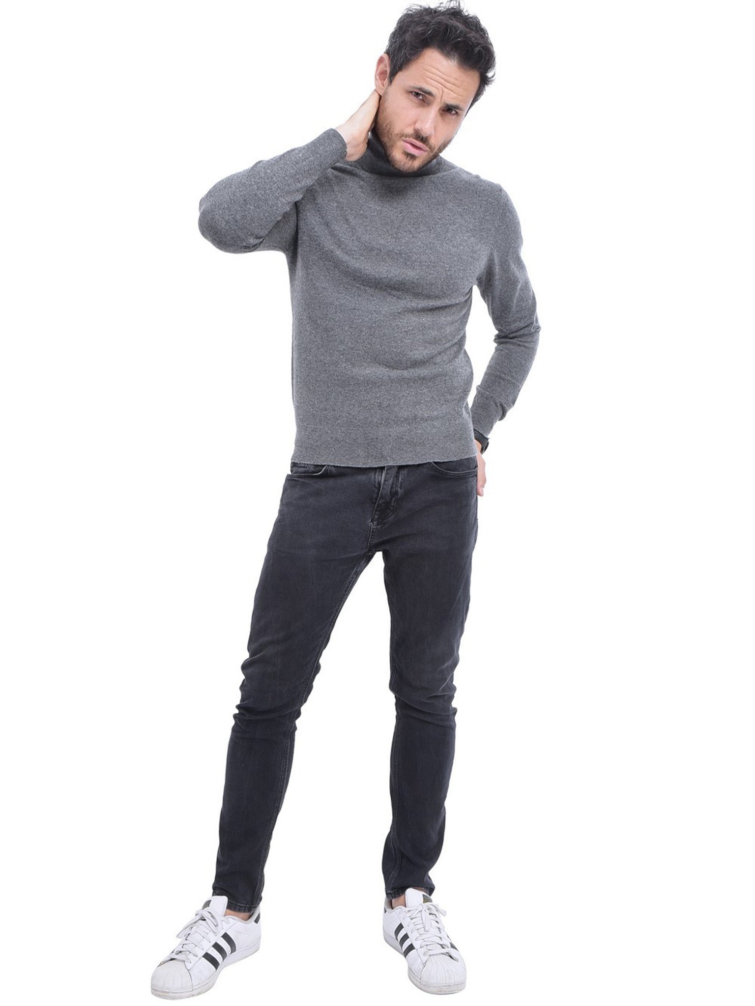 Maglia A Maniche Lunghe Con Collo Alto - Grigio Scuro