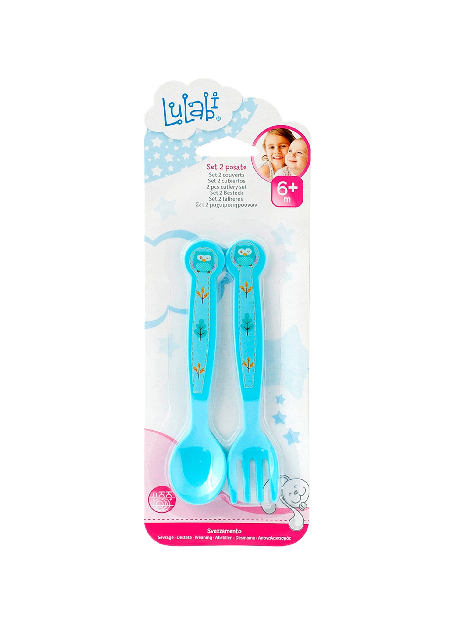 Gufetto, Set 2 Posate, Plastica Rigida, 6+ Mesi, Azzurro
