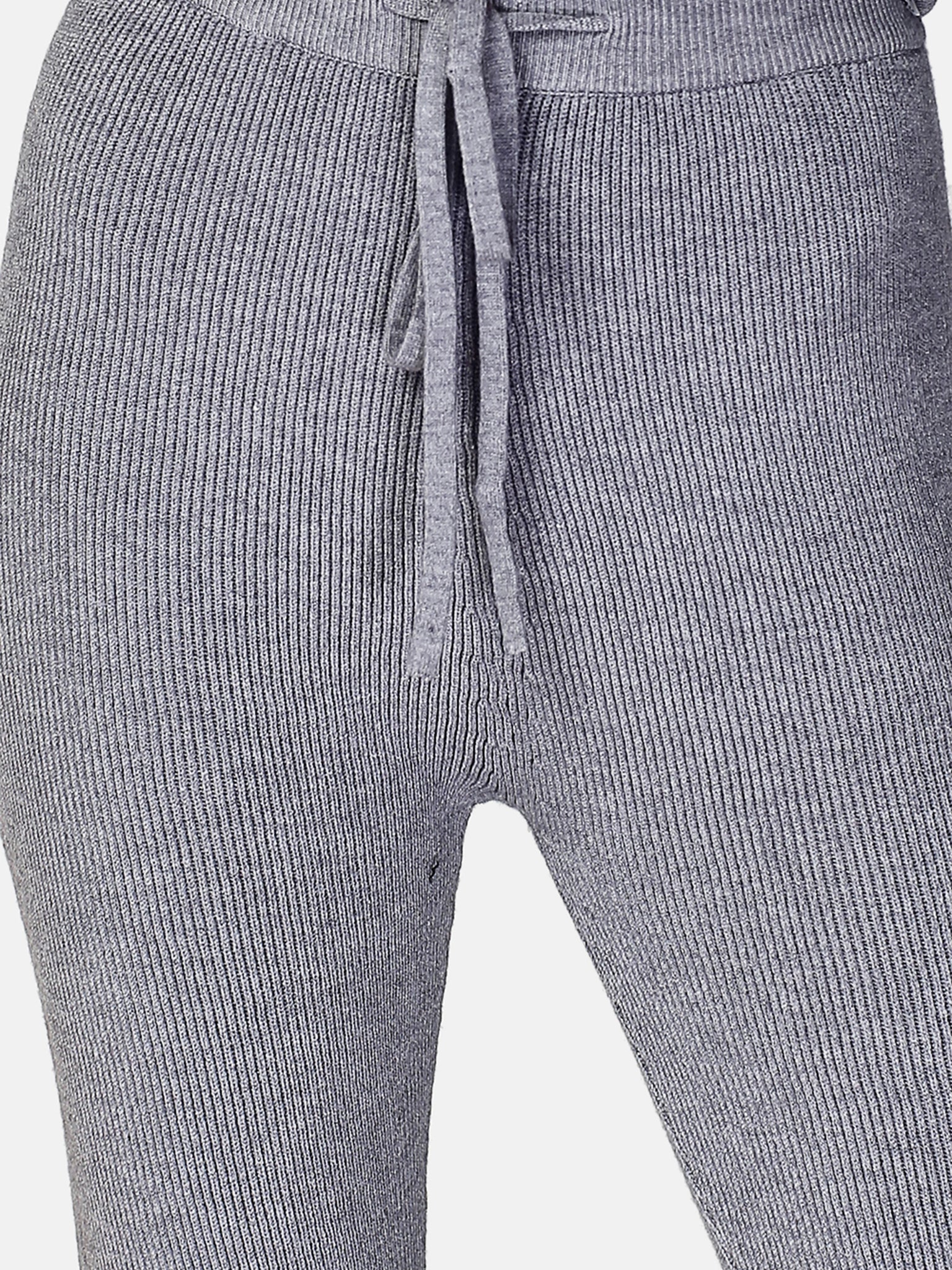 Pantalone Vita Alta Con Bordo In Costina Inglese - Grigio