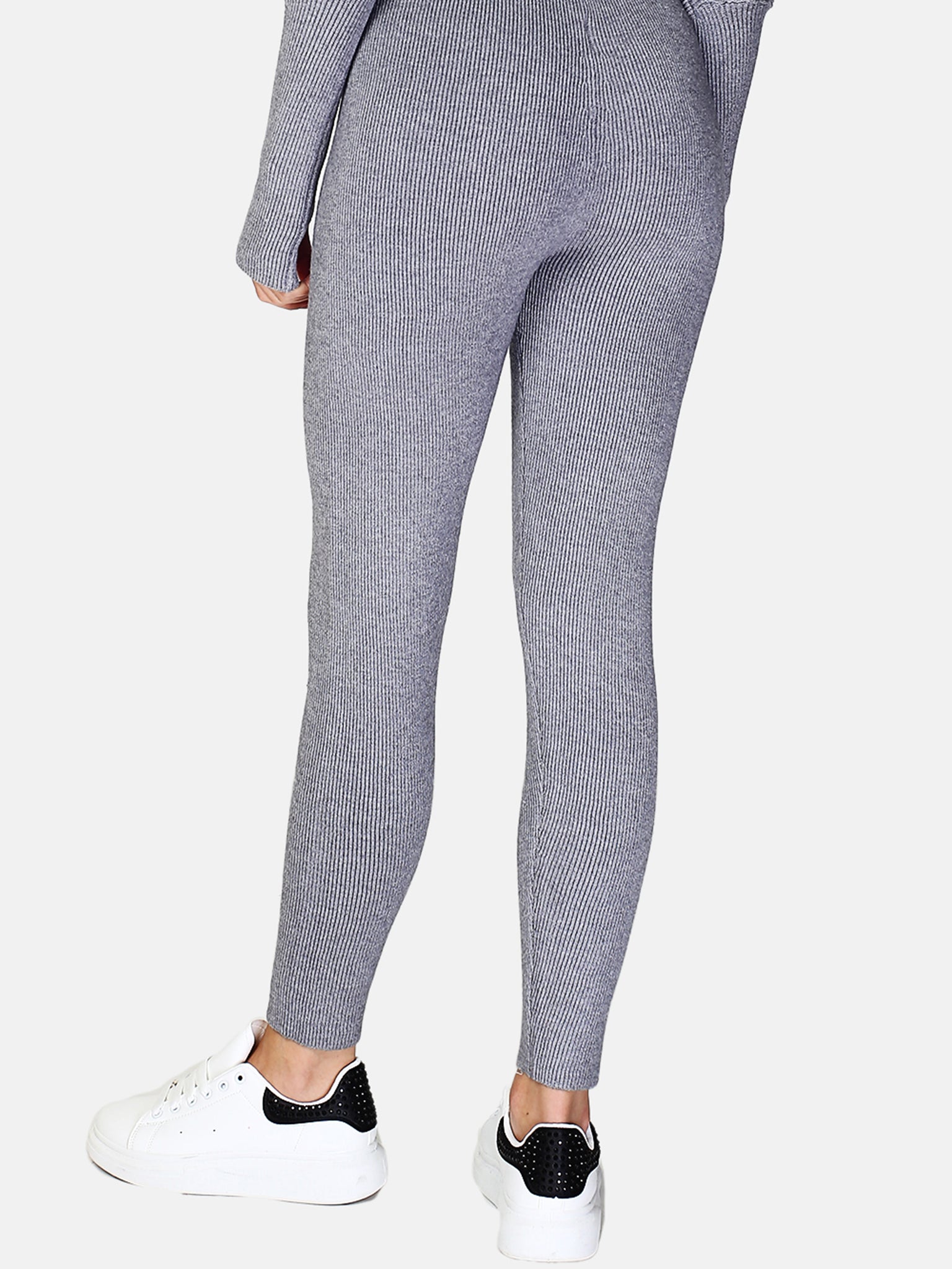 Pantalone Vita Alta Con Bordo In Costina Inglese - Grigio