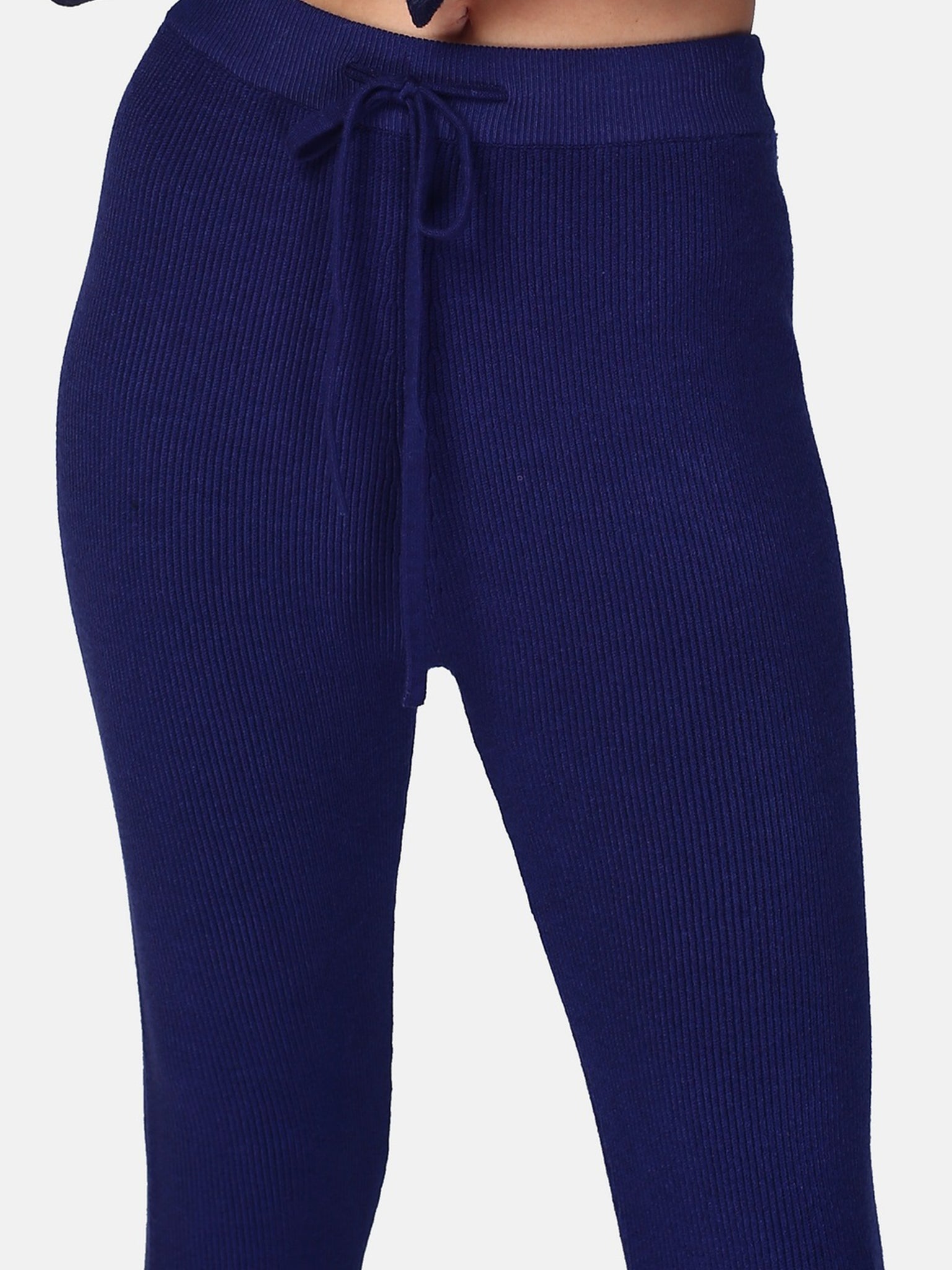 Pantalone Vita Alta Con Bordo In Costina Inglese - Blu Notte