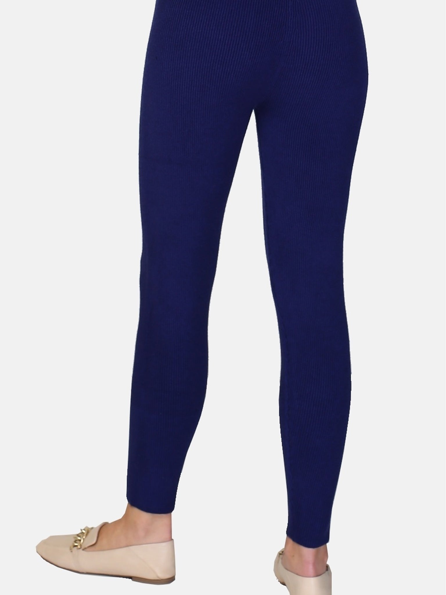 Pantalone Vita Alta Con Bordo In Costina Inglese - Blu Notte