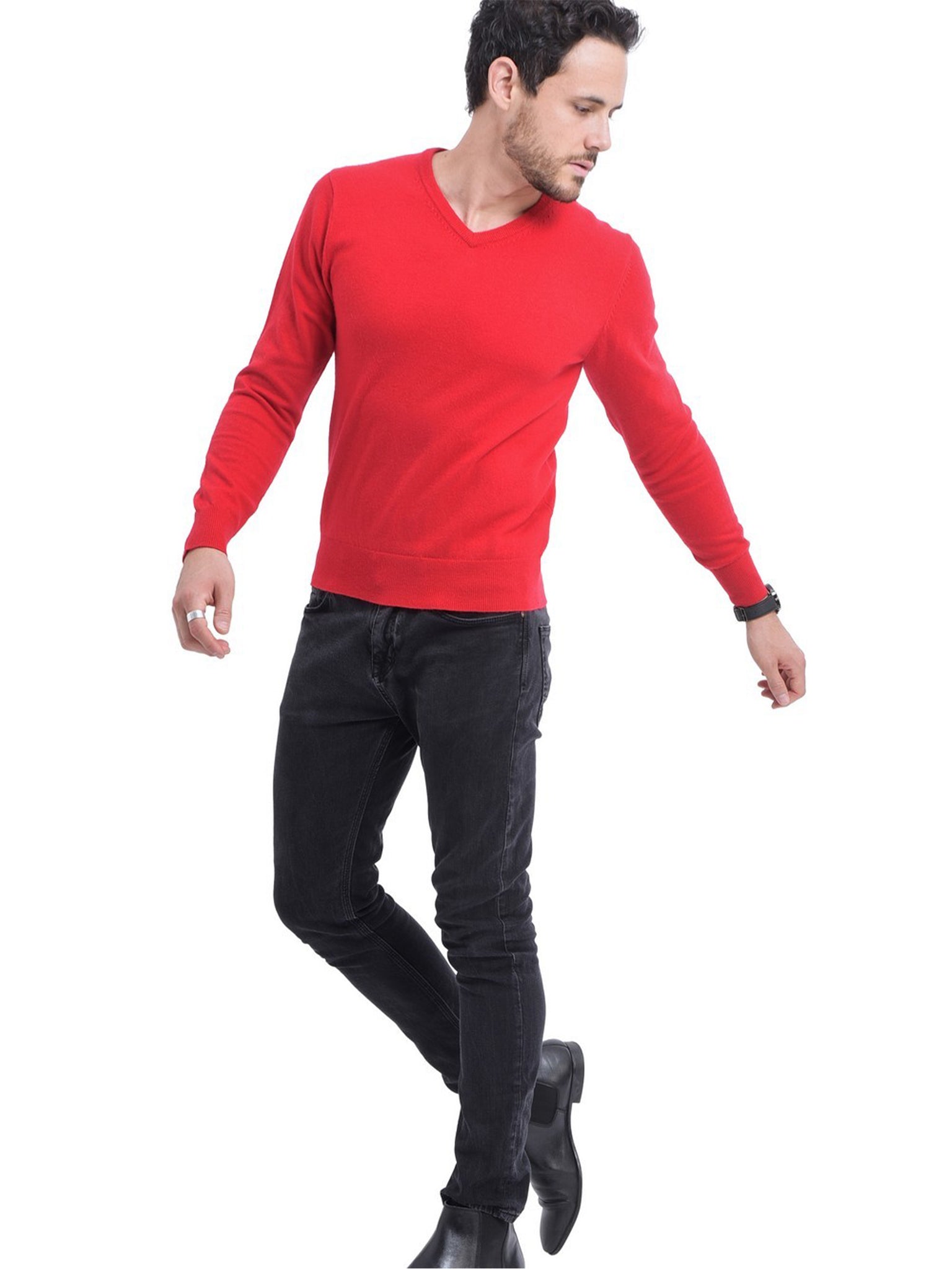 Maglia A Maniche Lunghe Con Scollo a V - Rosso Hermes