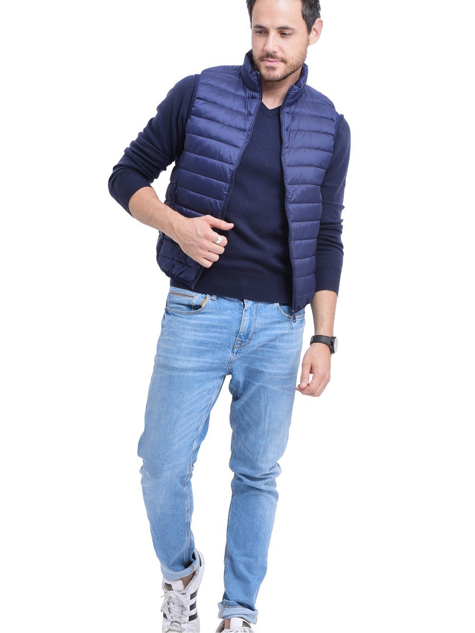 Maglia A Maniche Lunghe Con Scollo a V - Blu Scuro