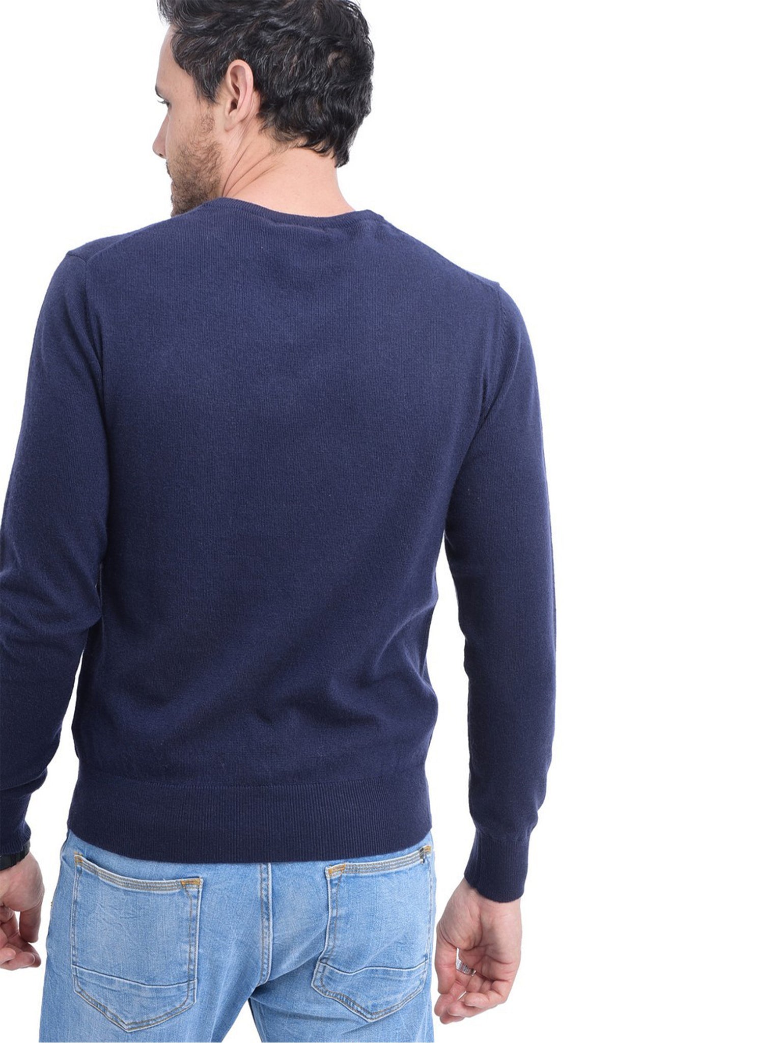 Maglia A Maniche Lunghe Con Scollo a V - Blu Scuro