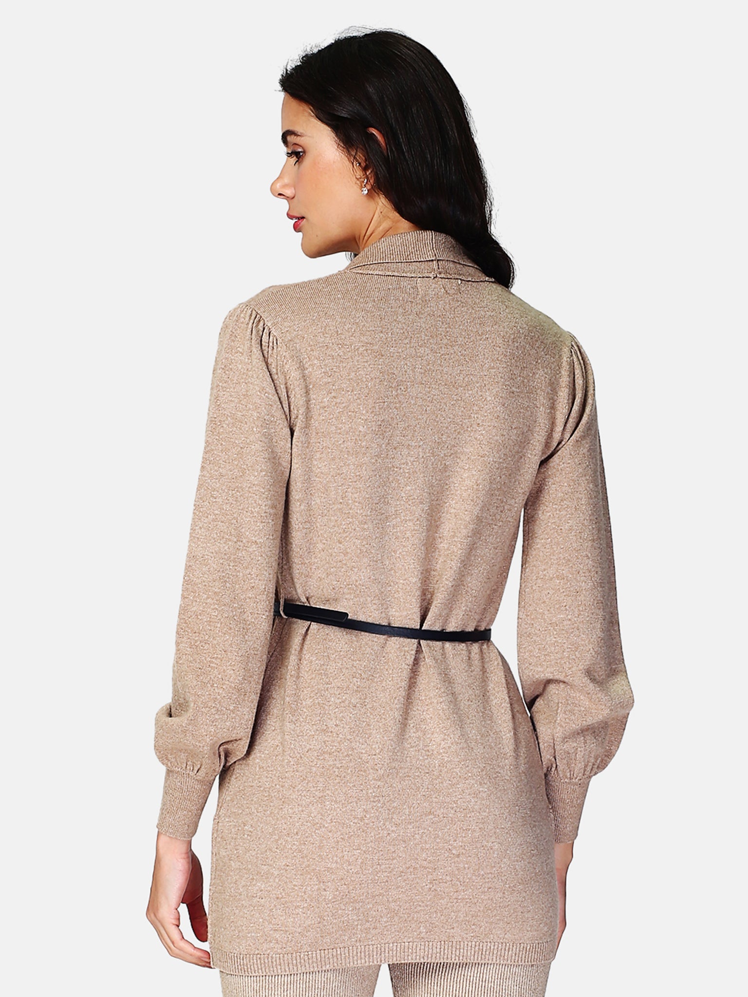 Gilet Con Cintura In Cuoio - Cammello