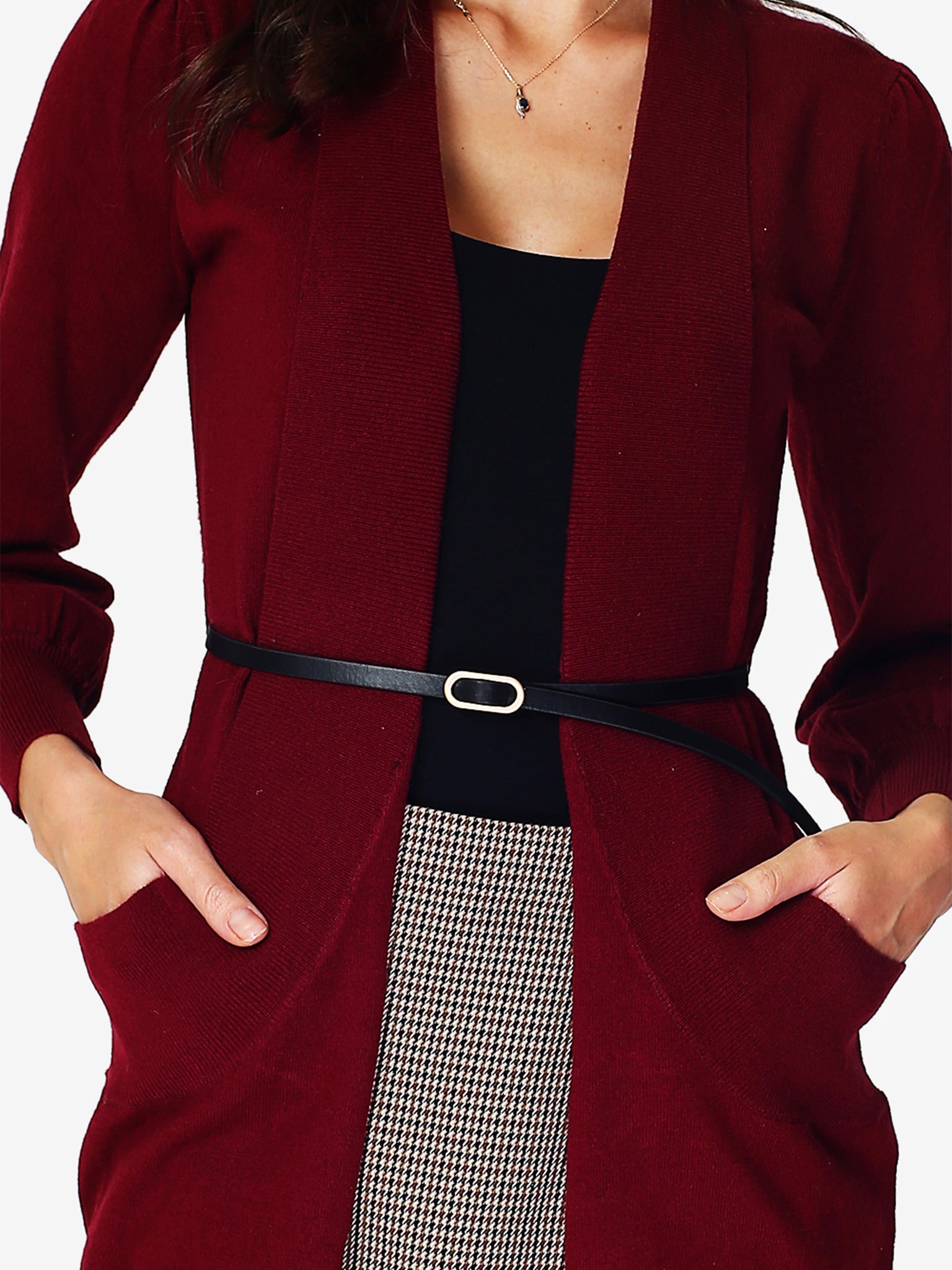 Gilet Con Cintura In Cuoio - Rosso Vino