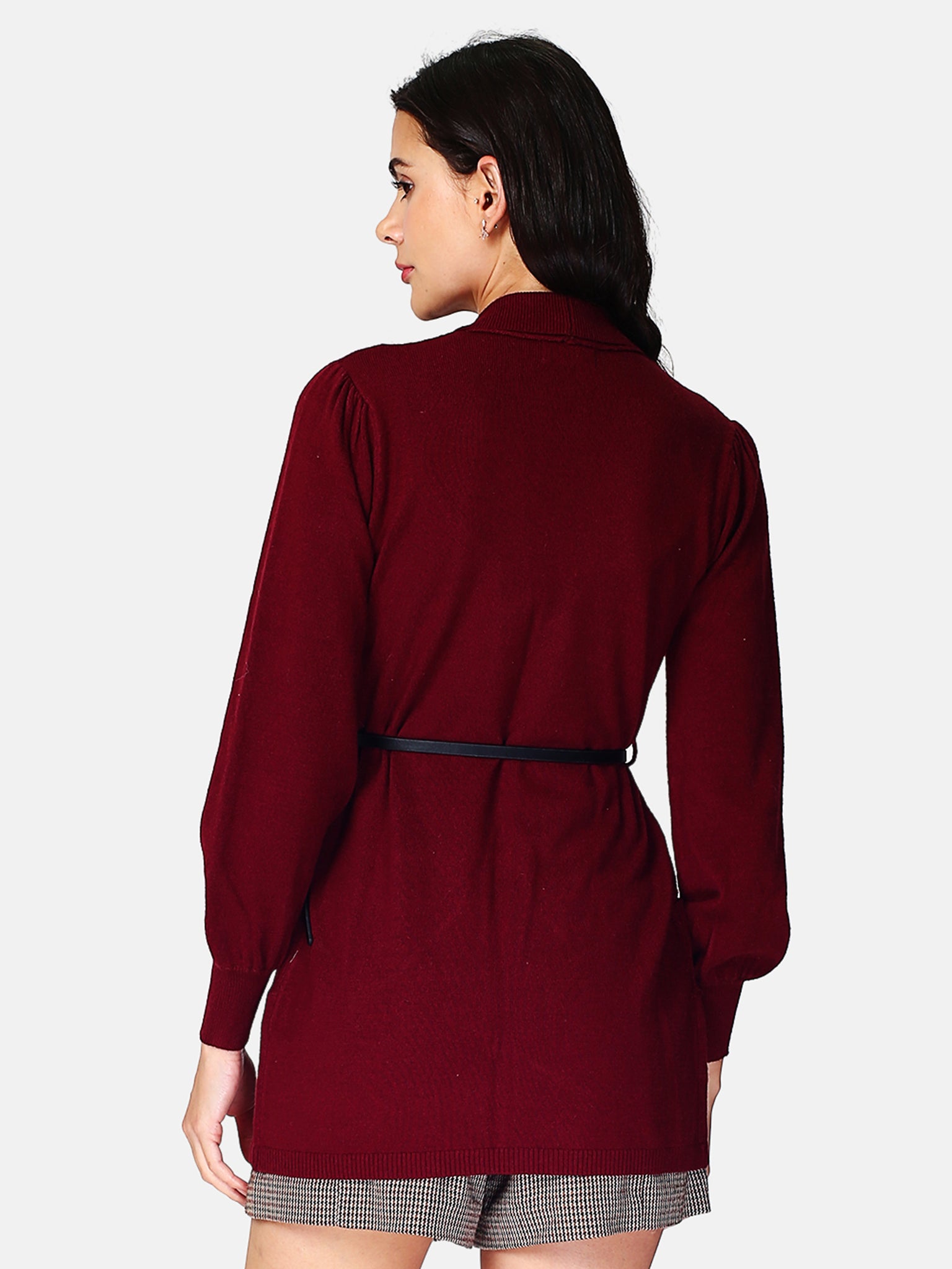 Gilet Con Cintura In Cuoio - Rosso Vino