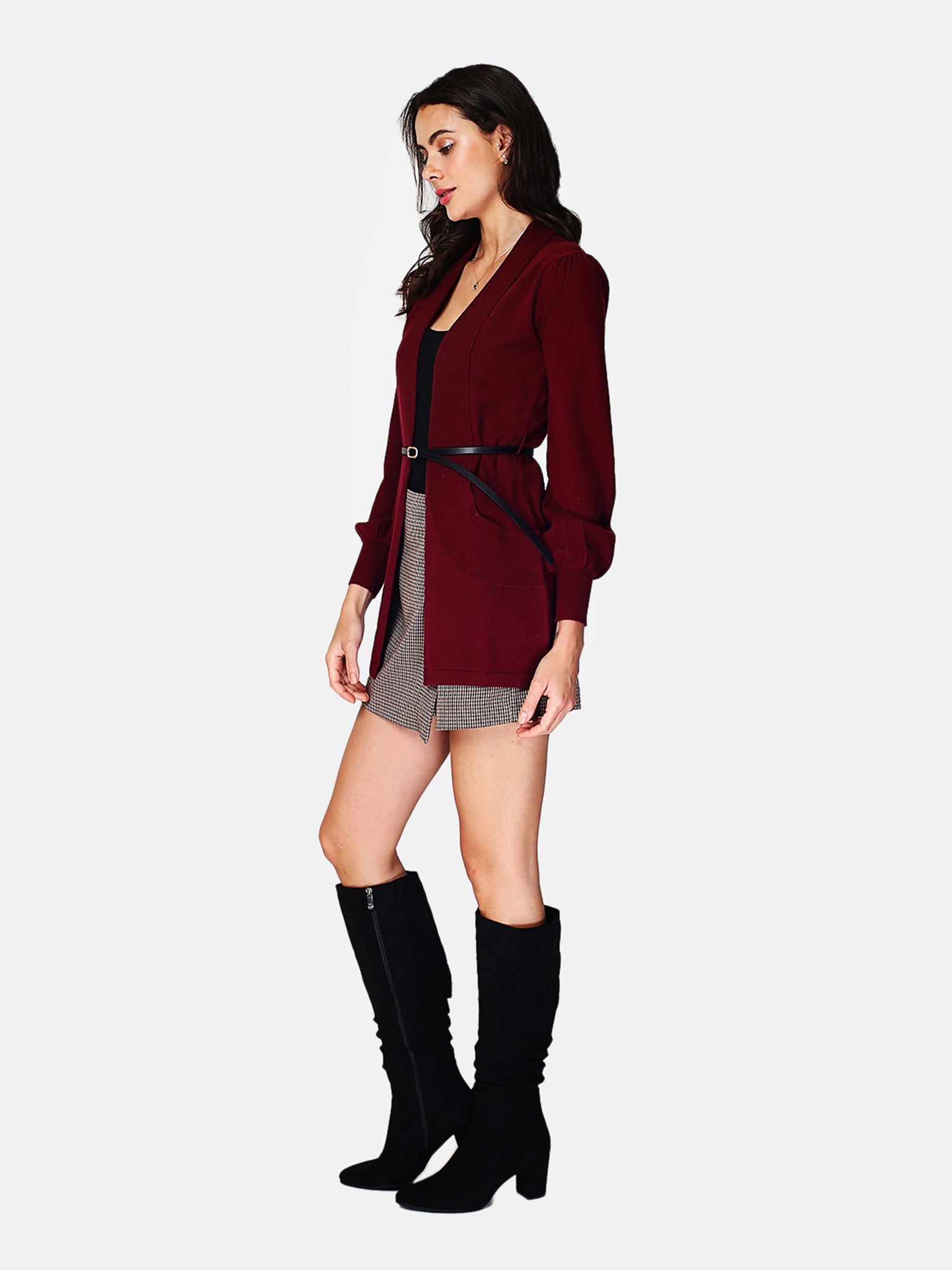 Gilet Con Cintura In Cuoio - Rosso Vino