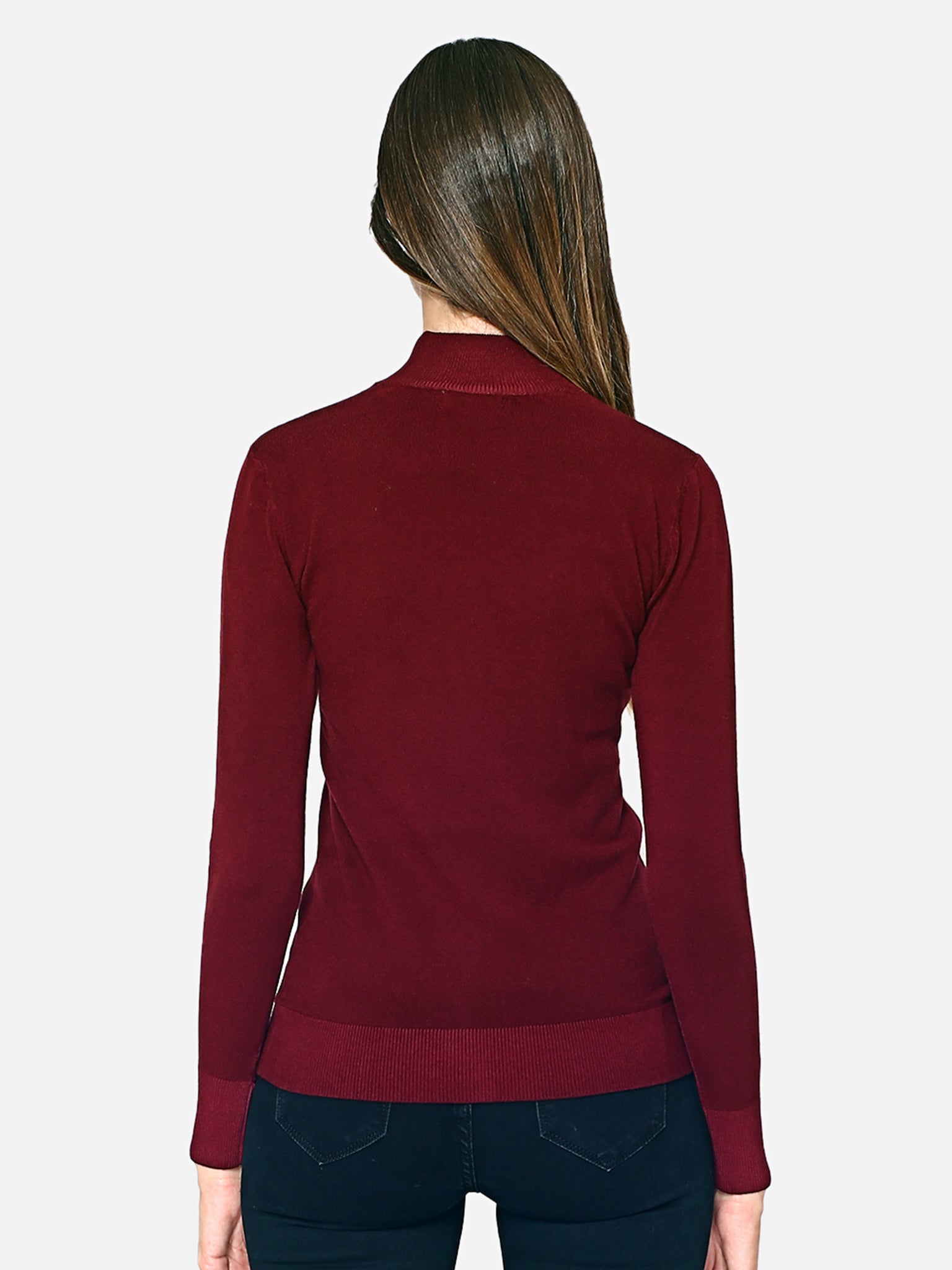 Maglia A Maniche Lunghe Con Collo Alto - Rosso Vino