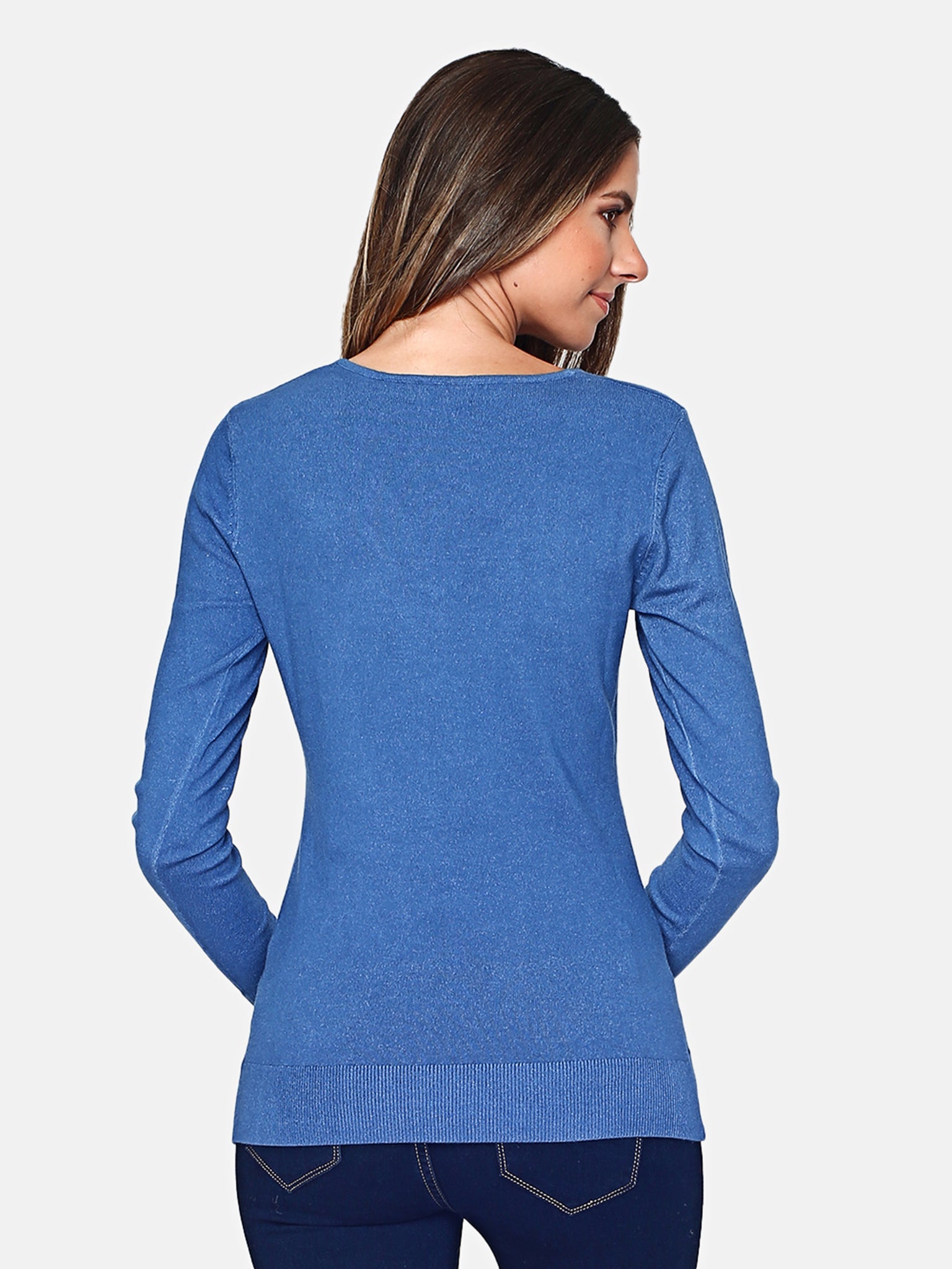 Maglia A Maniche Lunghe Con Scollo a V - Blu Jeans