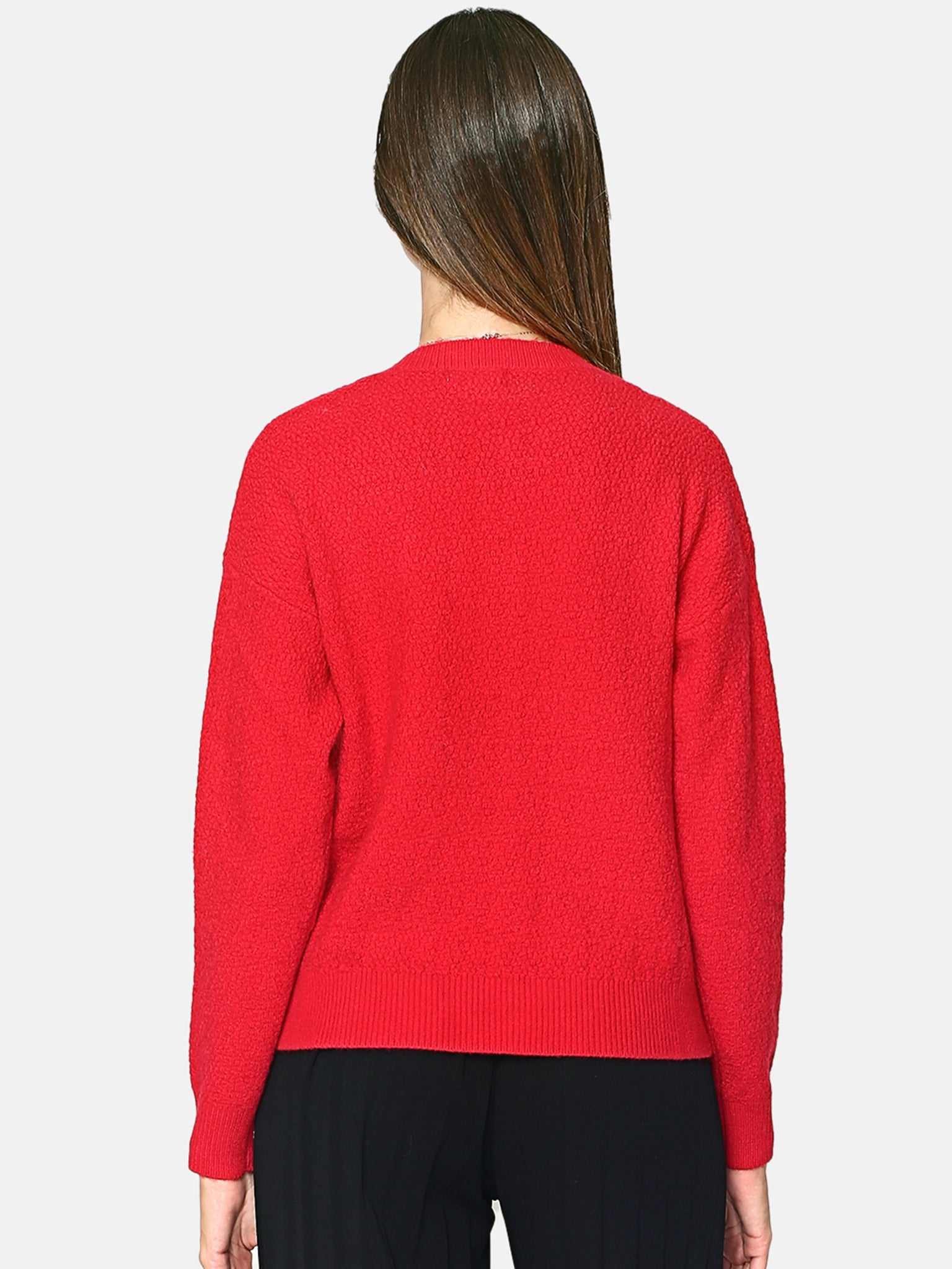 Cardigan Girocollo Con Bottoni Diamanti - Rosso Hermes