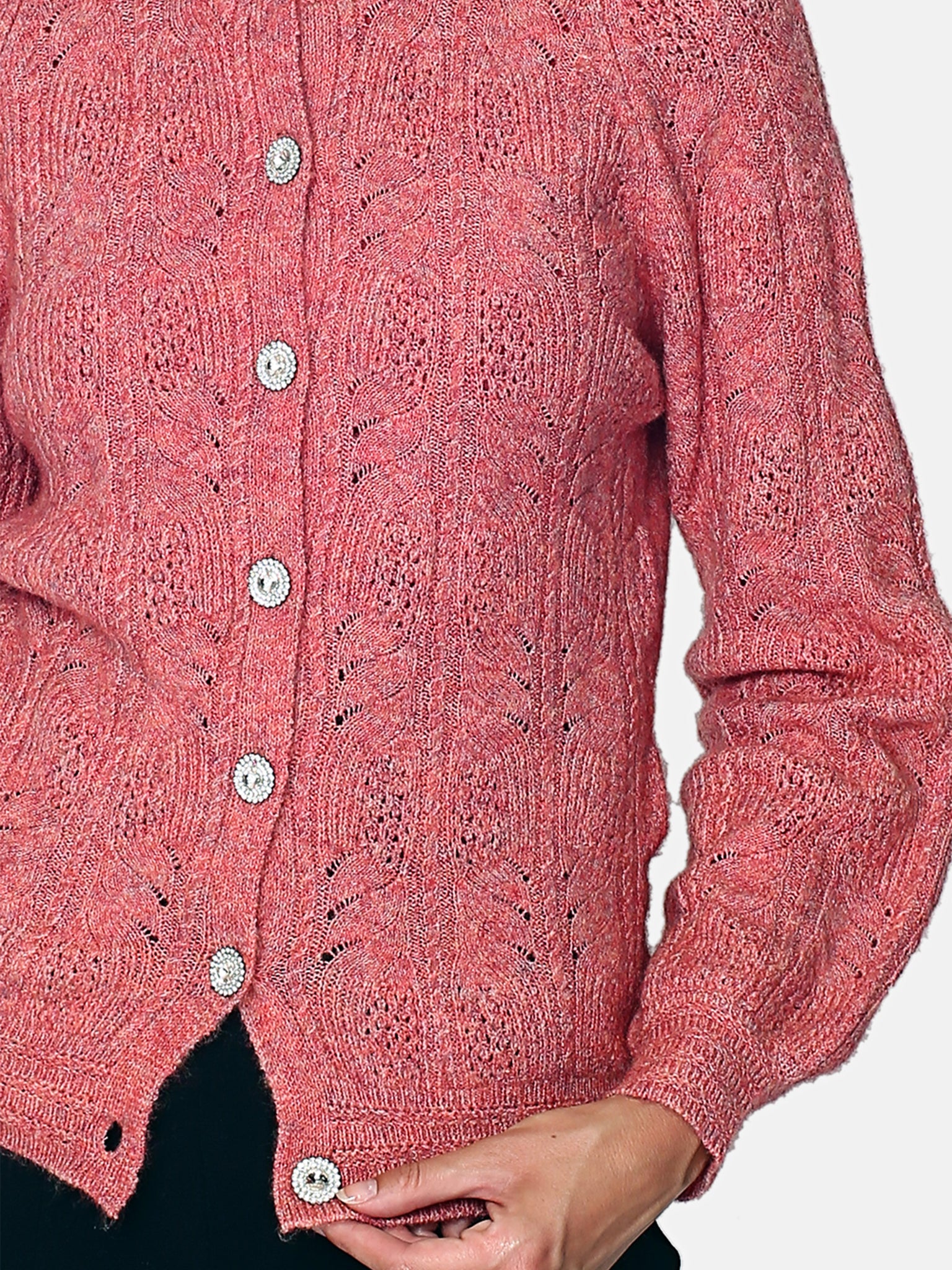 Cardigan Girocollo Con Bottoni Diamantati - Rosa