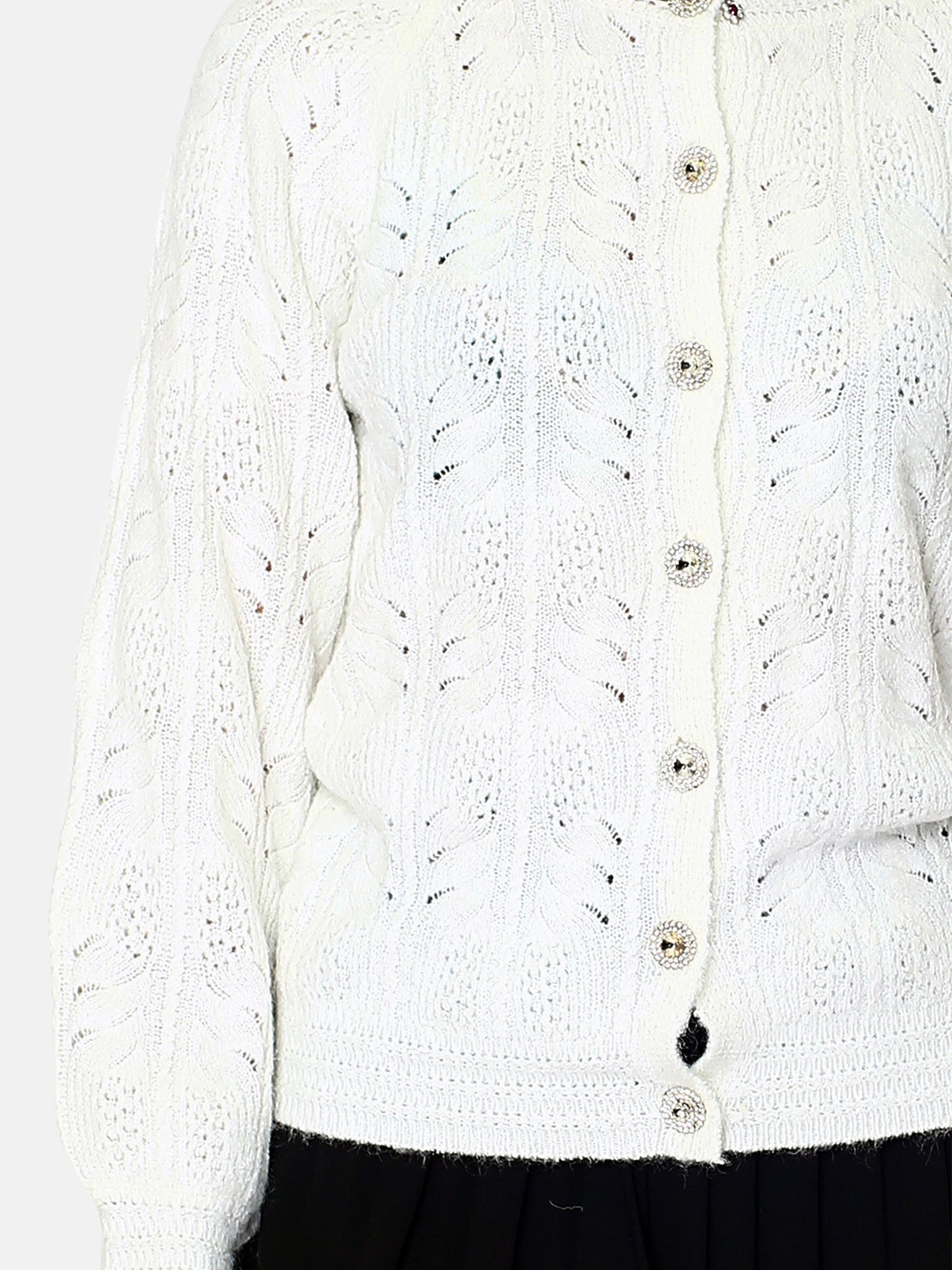 Cardigan Girocollo Con Bottoni Diamantati - Bianco