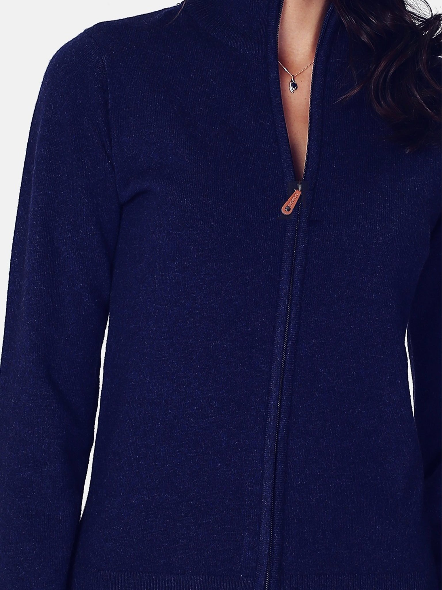 Gilet Con Zip A Maniche Lunghe In Pelle Lavorata A 2 Strati - Blu Notte