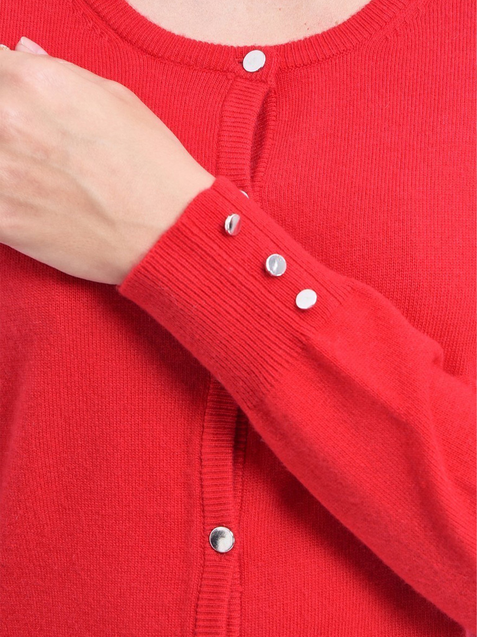 Cardigan Girocollo Con Bottoni E Bottoni Sulle Maniche In Argento - Rosso