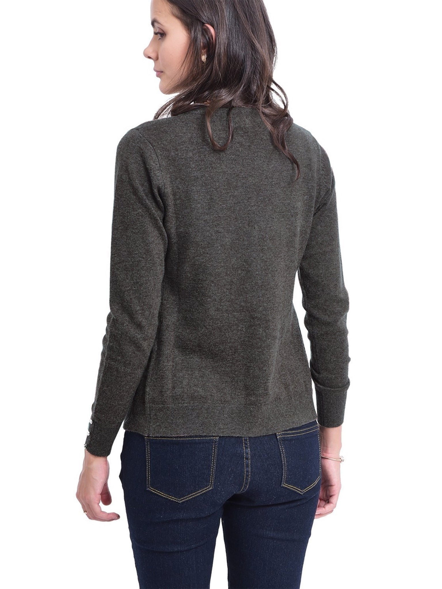 Cardigan Con Scollo a V e Bottoni Argentati Sulle Maniche - Grigio Scuro